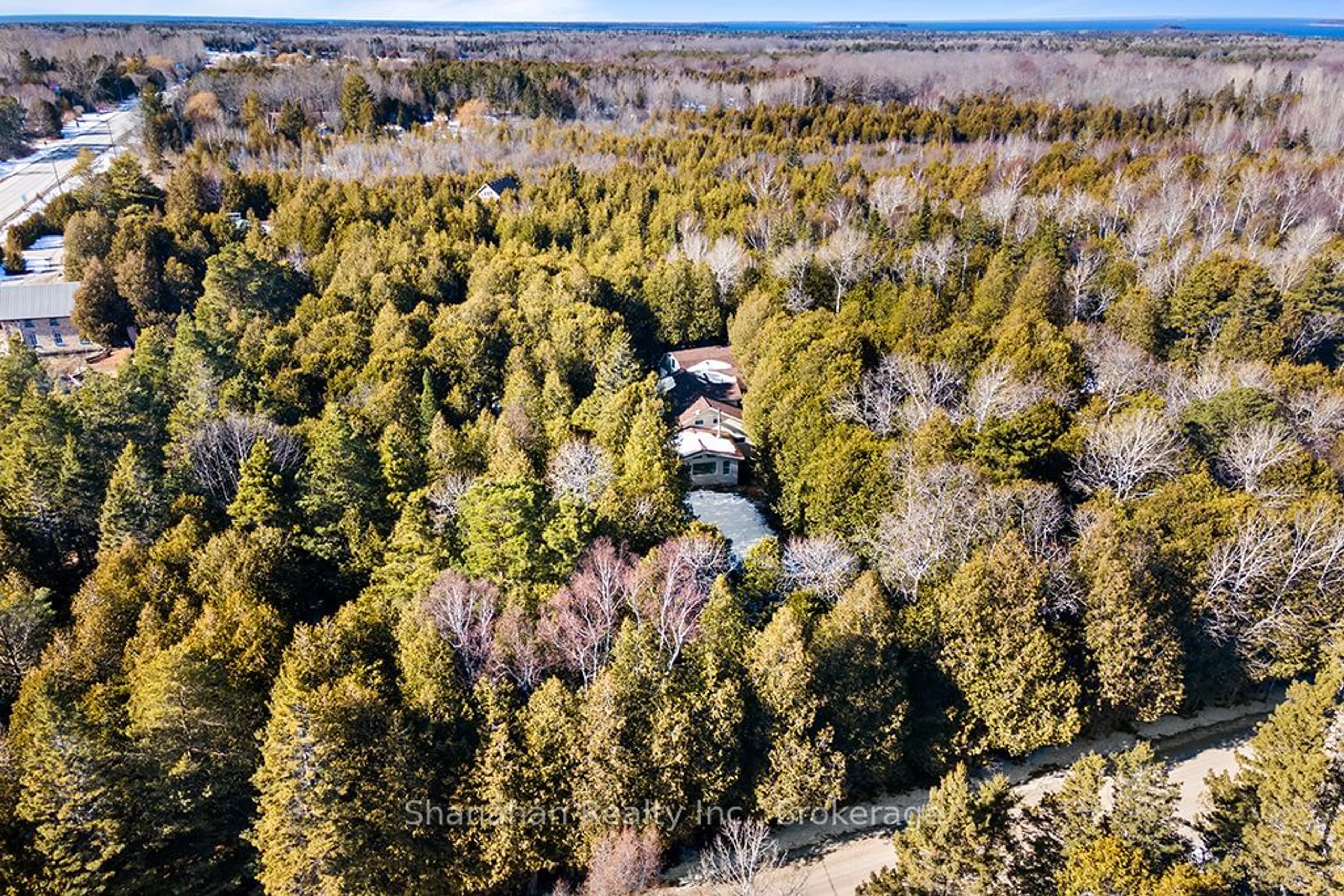 A pic from outside/outdoor area/front of a property/back of a property/a pic from drone, forest/trees view for 17 Little Cove Rd, Northern Bruce Peninsula Ontario N0H 2R0