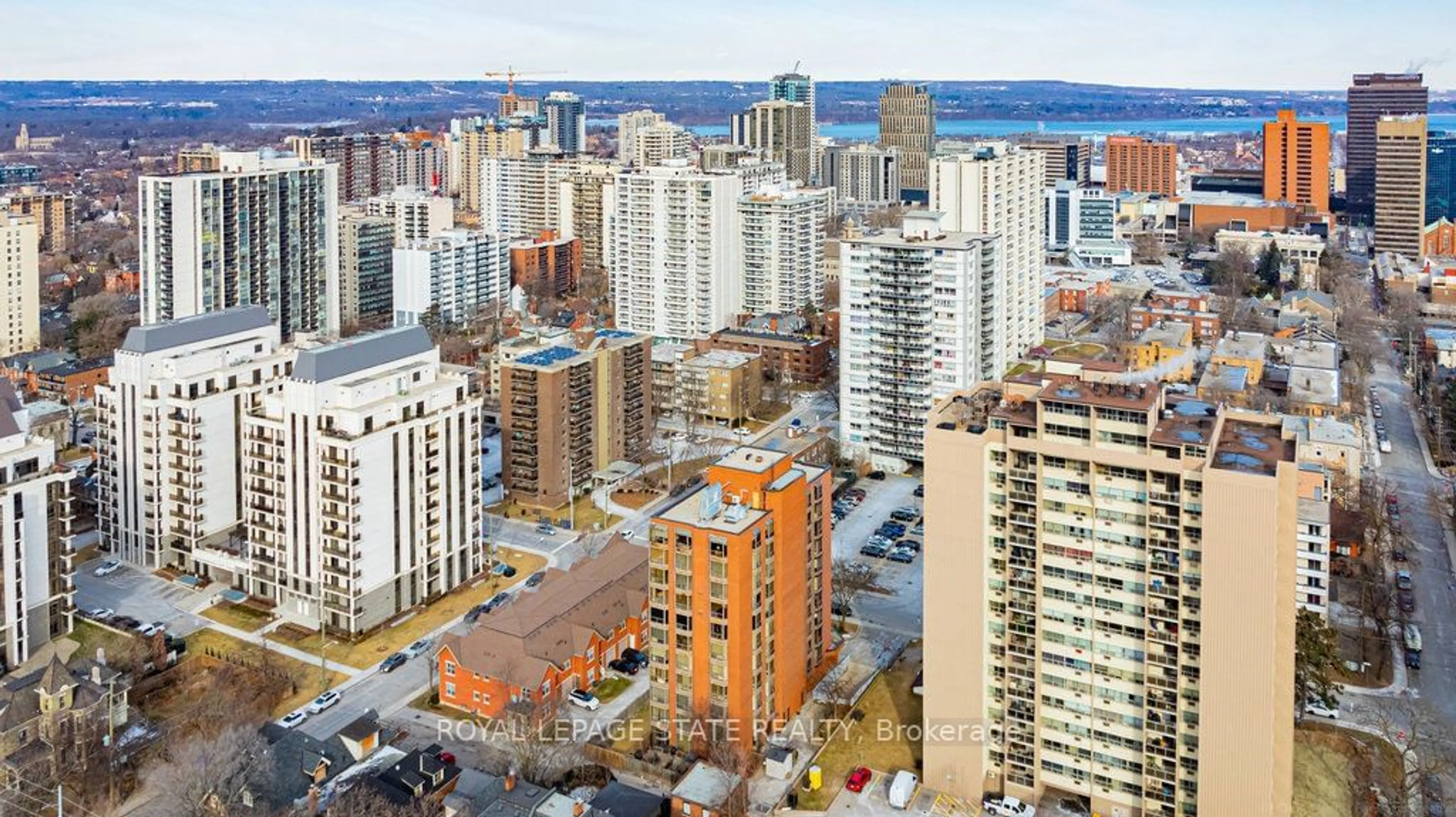 A pic from outside/outdoor area/front of a property/back of a property/a pic from drone, city buildings view from balcony for 49 Robinson St #900, Hamilton Ontario L8P 1Y7