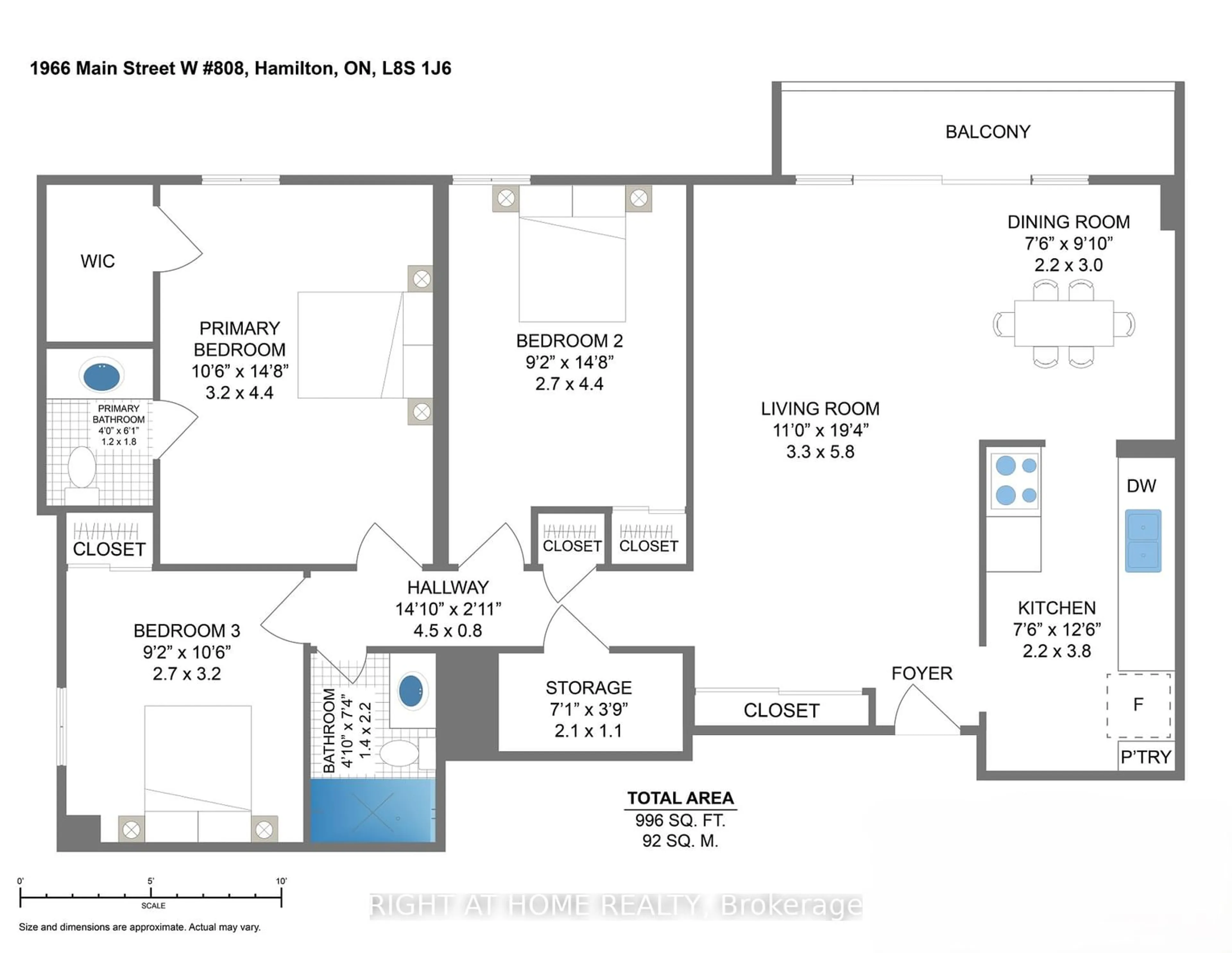 Floor plan for 1966 Main St #808, Hamilton Ontario L8S 1J6