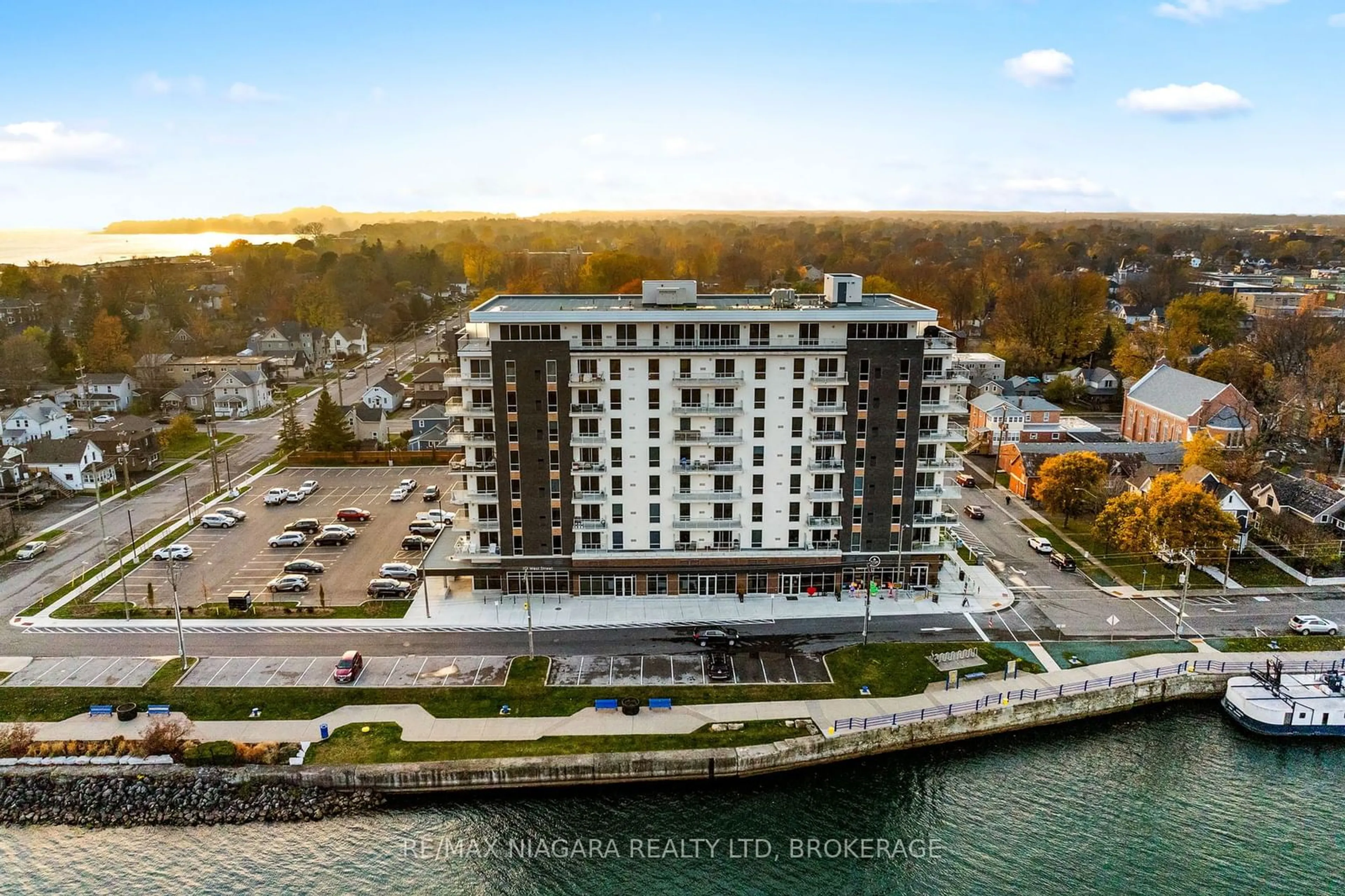 A pic from outside/outdoor area/front of a property/back of a property/a pic from drone, water/lake/river/ocean view for 118 West St #502, Port Colborne Ontario L3K 4C9