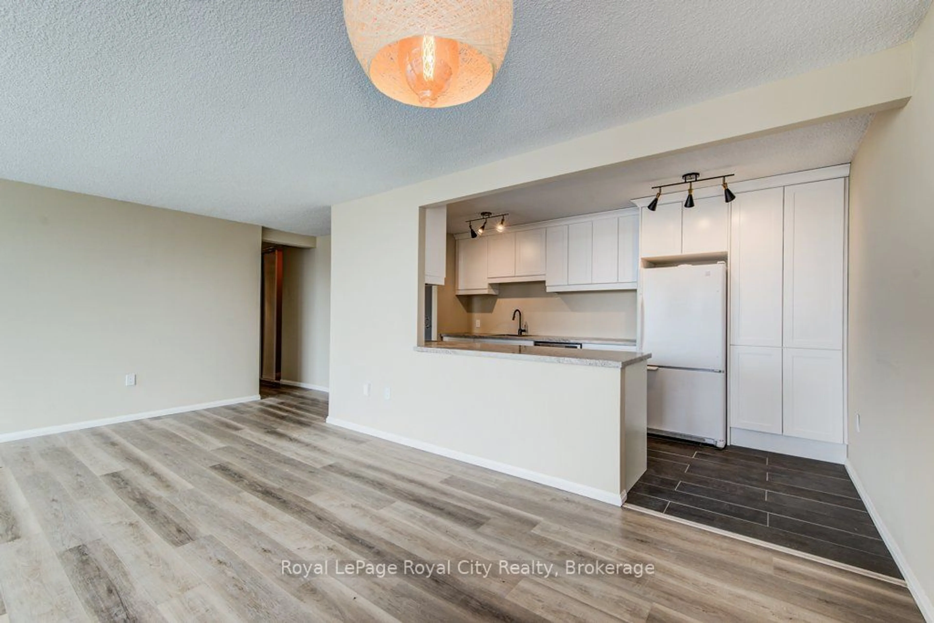 Open concept kitchen, wood/laminate floor for 19 Woodlawn Rd #602, Guelph Ontario N1H 7B1