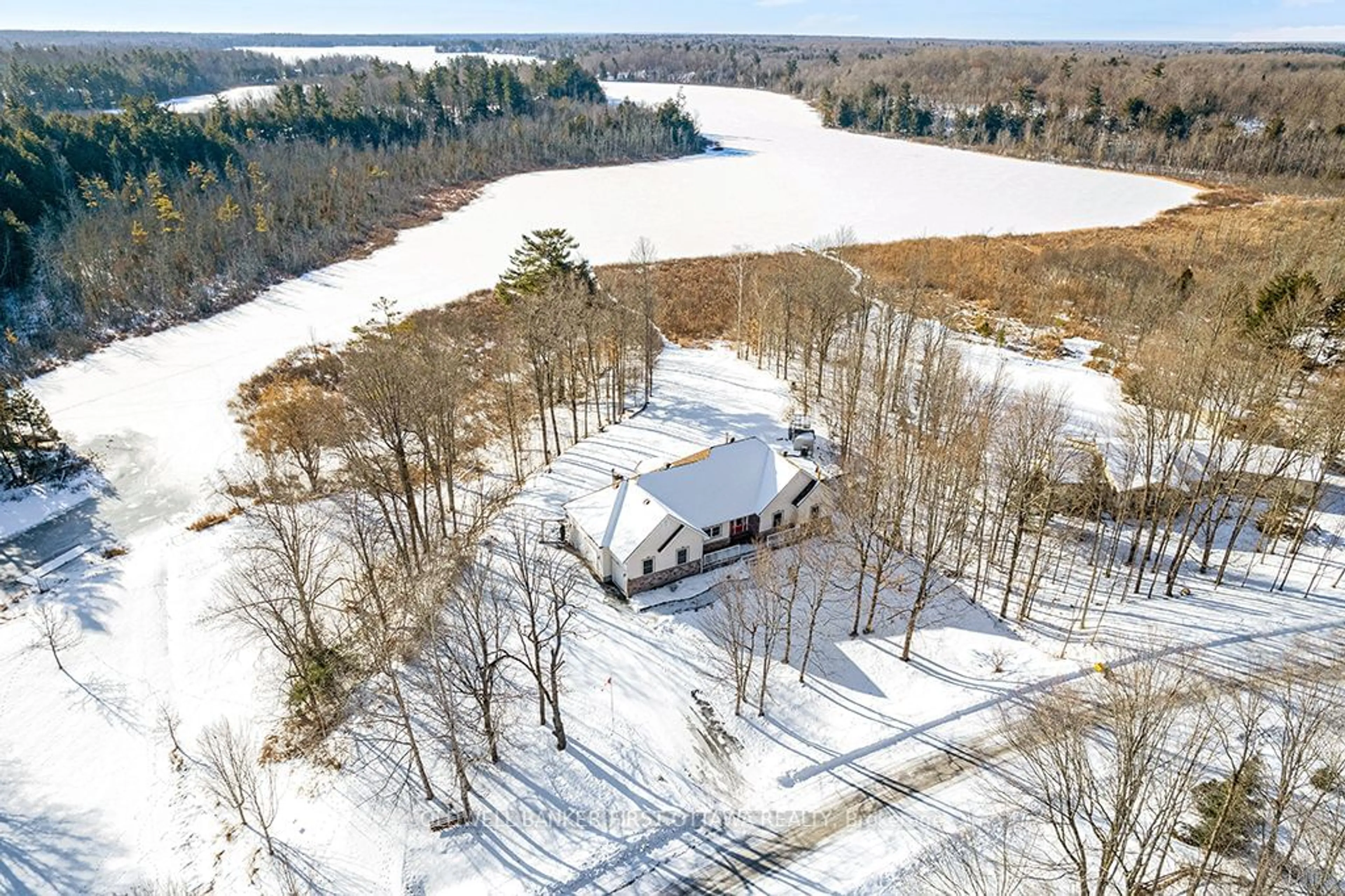 A pic from outside/outdoor area/front of a property/back of a property/a pic from drone, water/lake/river/ocean view for 215 Robert Run, Drummond/North Elmsley Ontario K7H 0C8