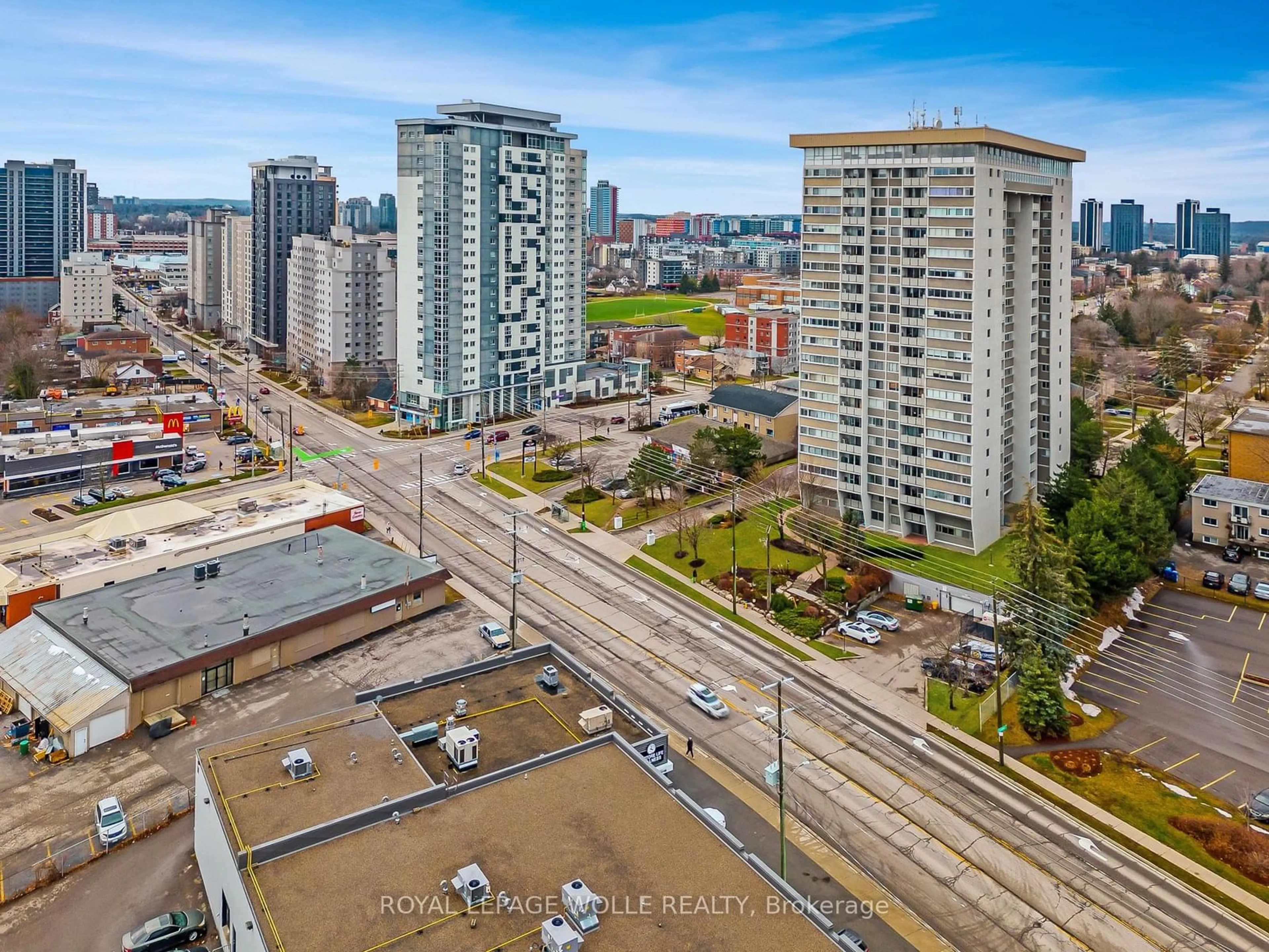 A pic from outside/outdoor area/front of a property/back of a property/a pic from drone, city buildings view from balcony for 375 King St #503, Waterloo Ontario N2J 4L6