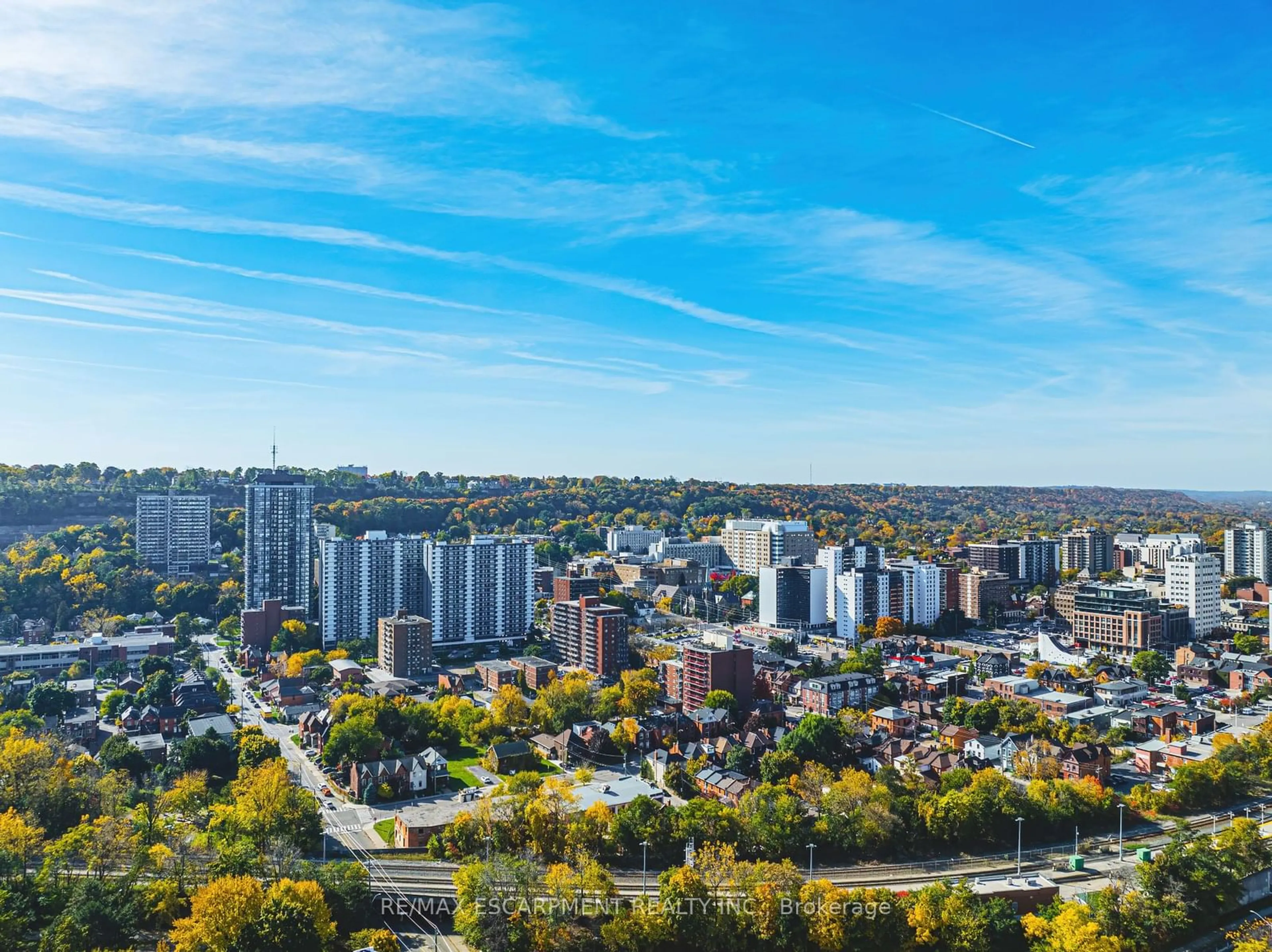 A pic from outside/outdoor area/front of a property/back of a property/a pic from drone, city buildings view from balcony for 175 Hunter St #504, Hamilton Ontario L8N 4E7