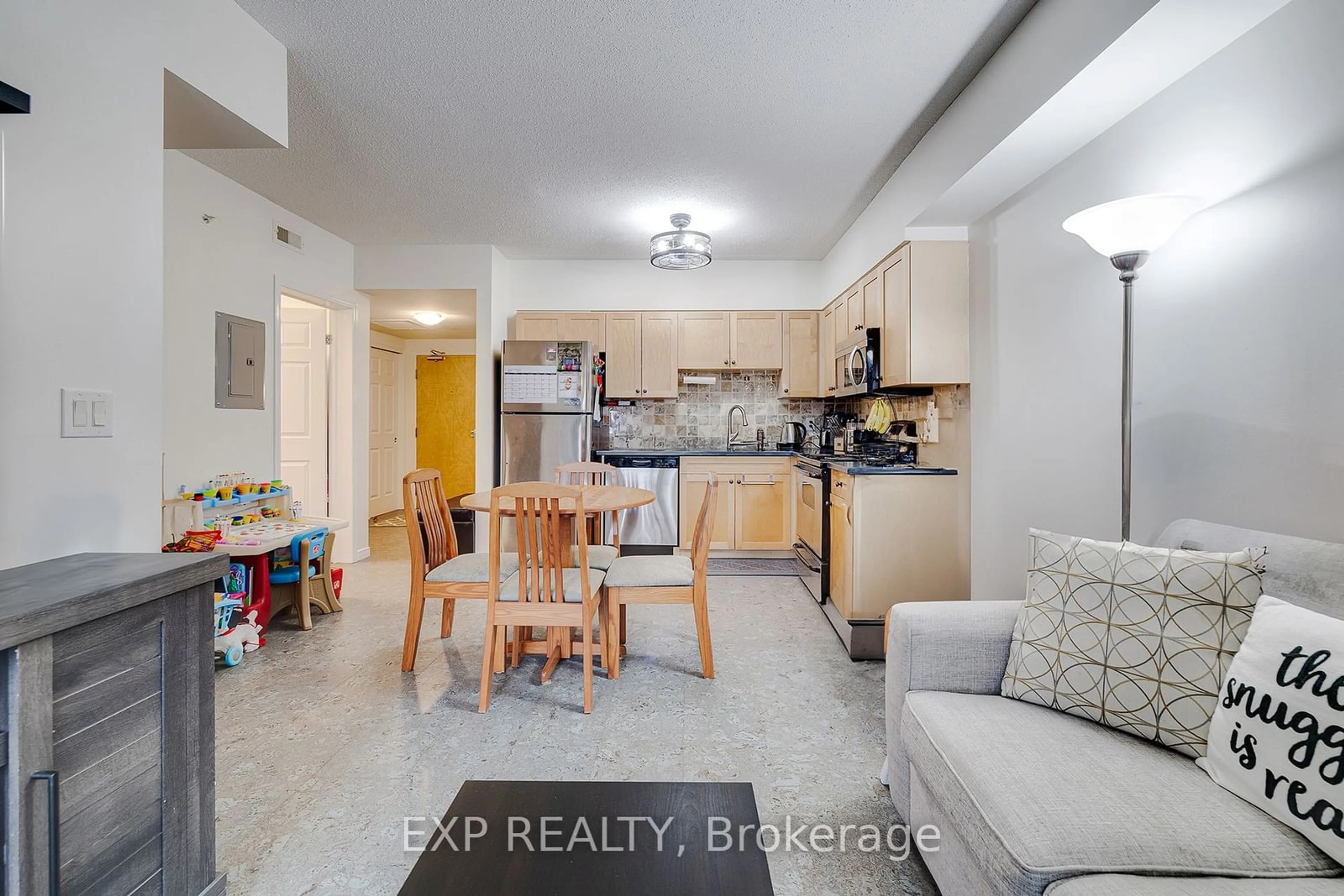 Open concept kitchen, ceramic/tile floor for 155 Water St #409, Cambridge Ontario N1R 3E3