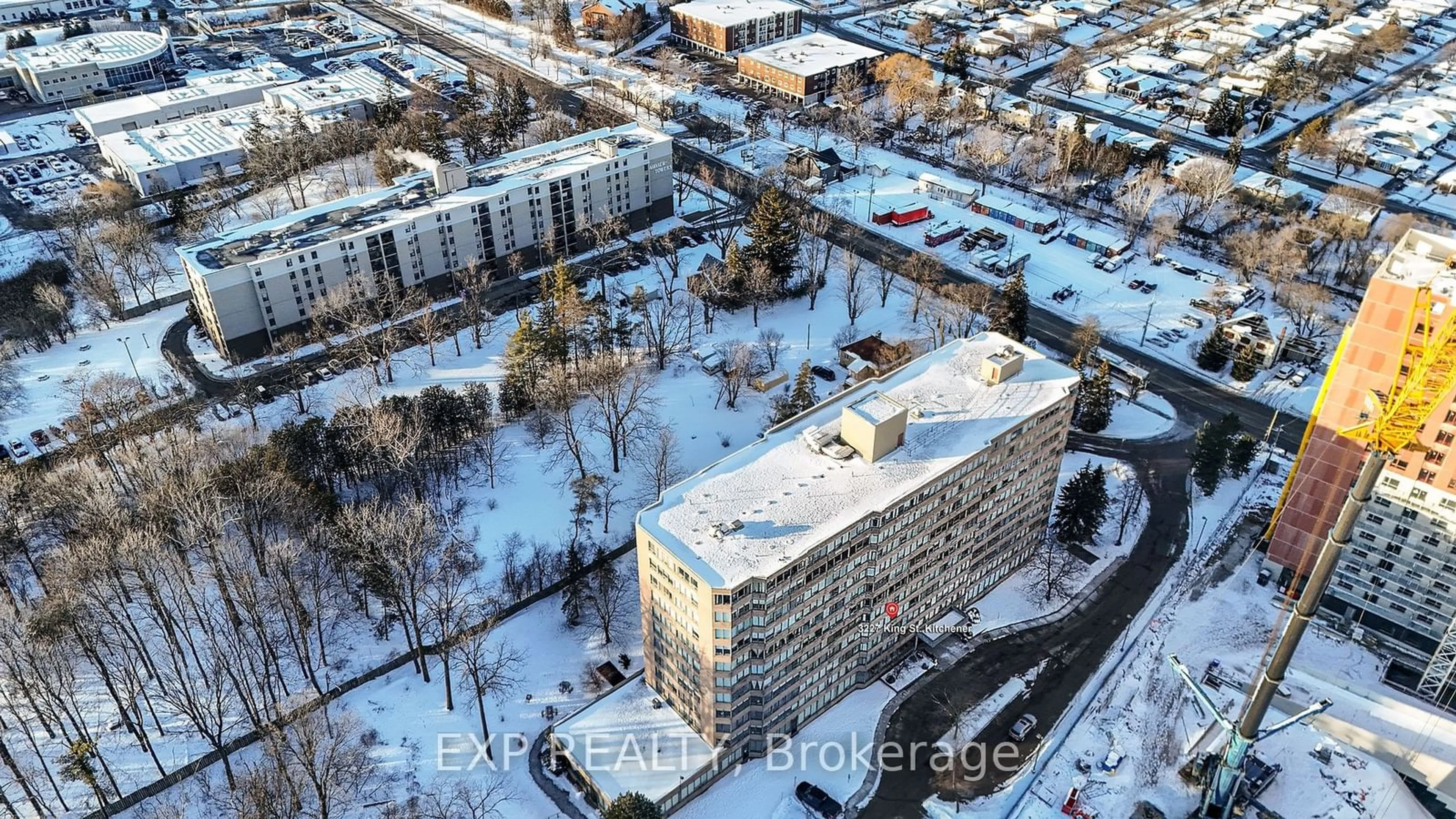 A pic from outside/outdoor area/front of a property/back of a property/a pic from drone, city buildings view from balcony for 3227 King St #311, Kitchener Ontario N2A 3Z9