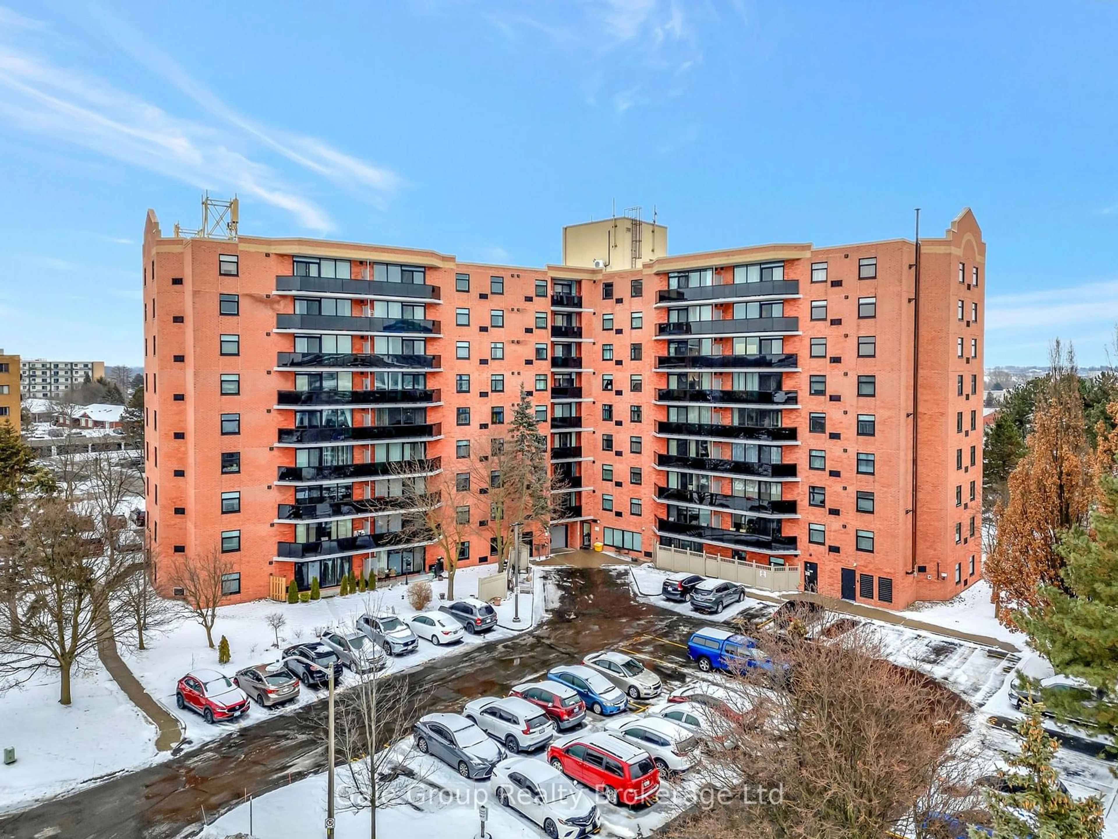 A pic from outside/outdoor area/front of a property/back of a property/a pic from drone, city buildings view from balcony for 9 Bonheur Crt ##609, Brantford Ontario N3P 1Z5