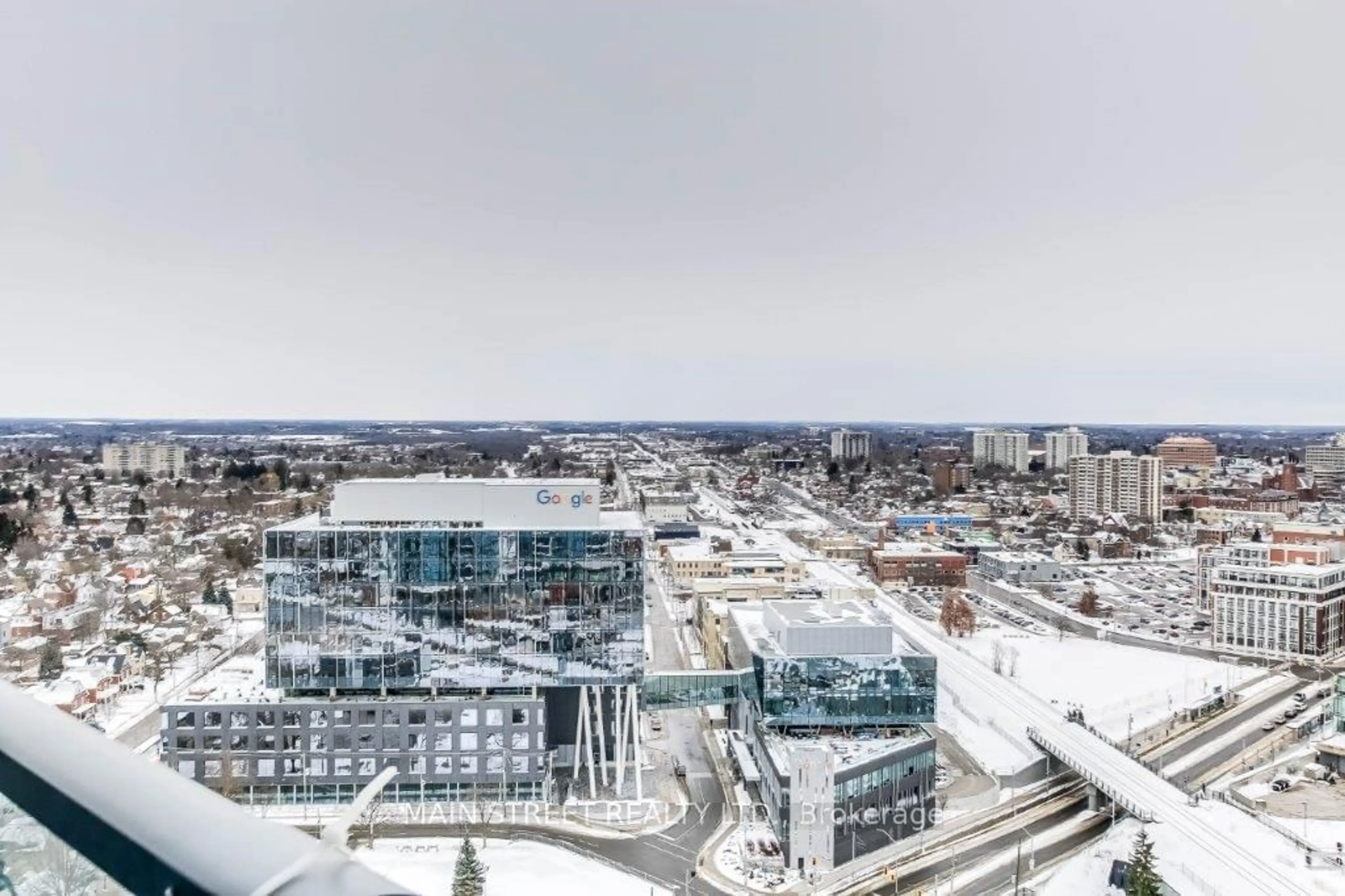 A pic from outside/outdoor area/front of a property/back of a property/a pic from drone, city buildings view from balcony for 15 Wellington St #2204, Kitchener Ontario N2G 0E4