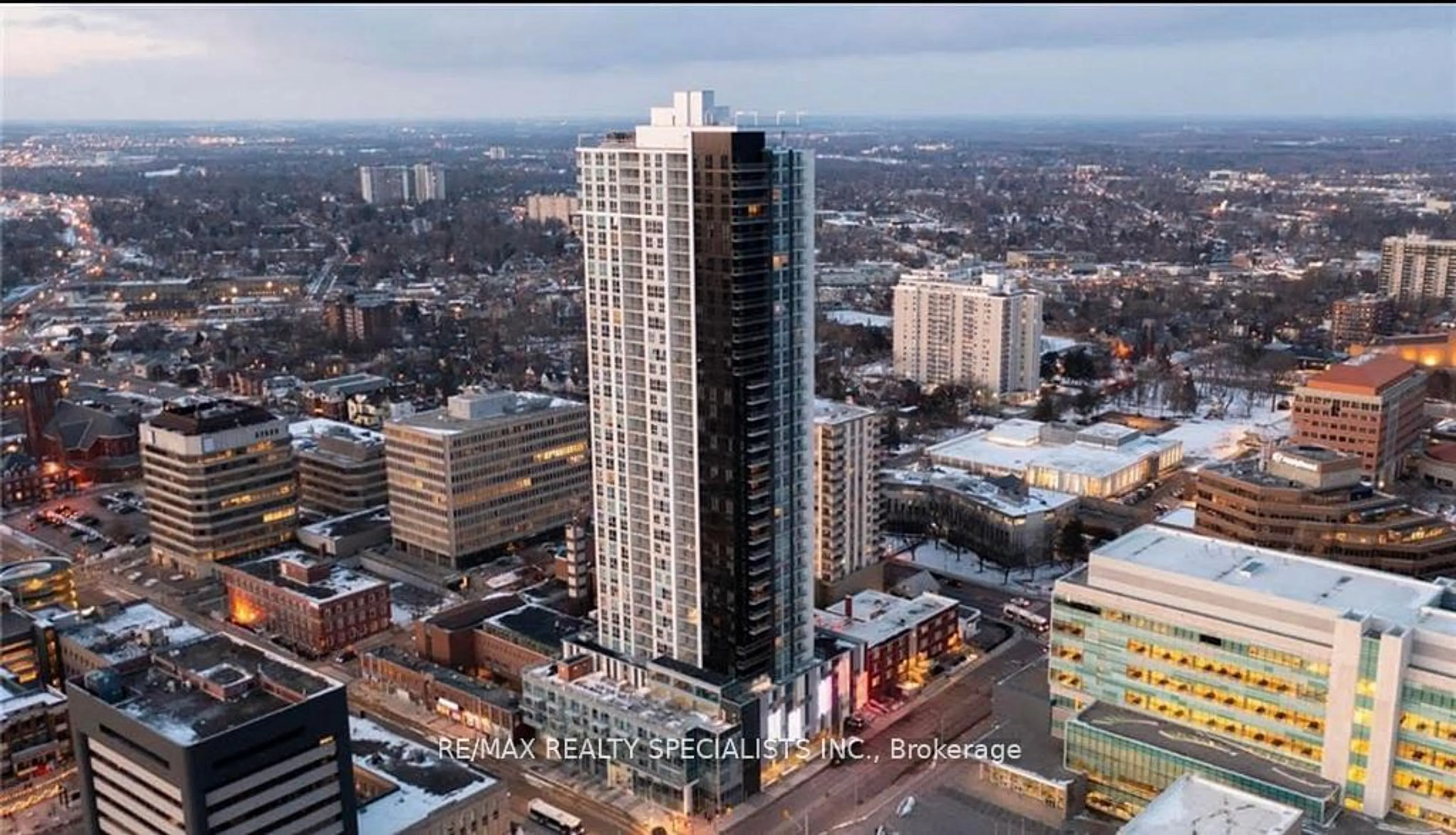 A pic from outside/outdoor area/front of a property/back of a property/a pic from drone, city buildings view from balcony for 60 Frederick St #3309, Kitchener Ontario N2H 0C7