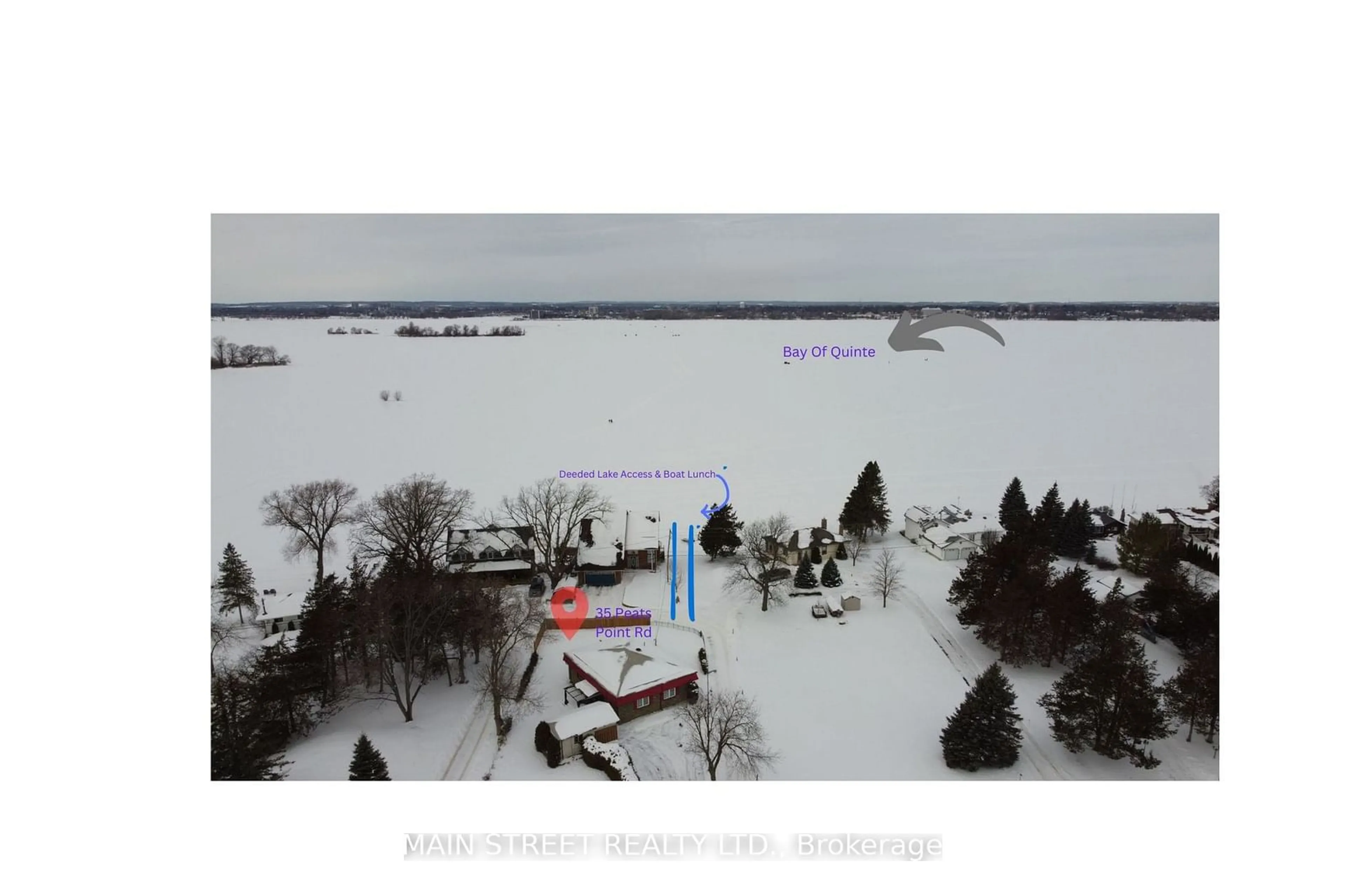 A pic from outside/outdoor area/front of a property/back of a property/a pic from drone, water/lake/river/ocean view for 35 Peats Point Rd, Prince Edward County Ontario K8N 4Z7