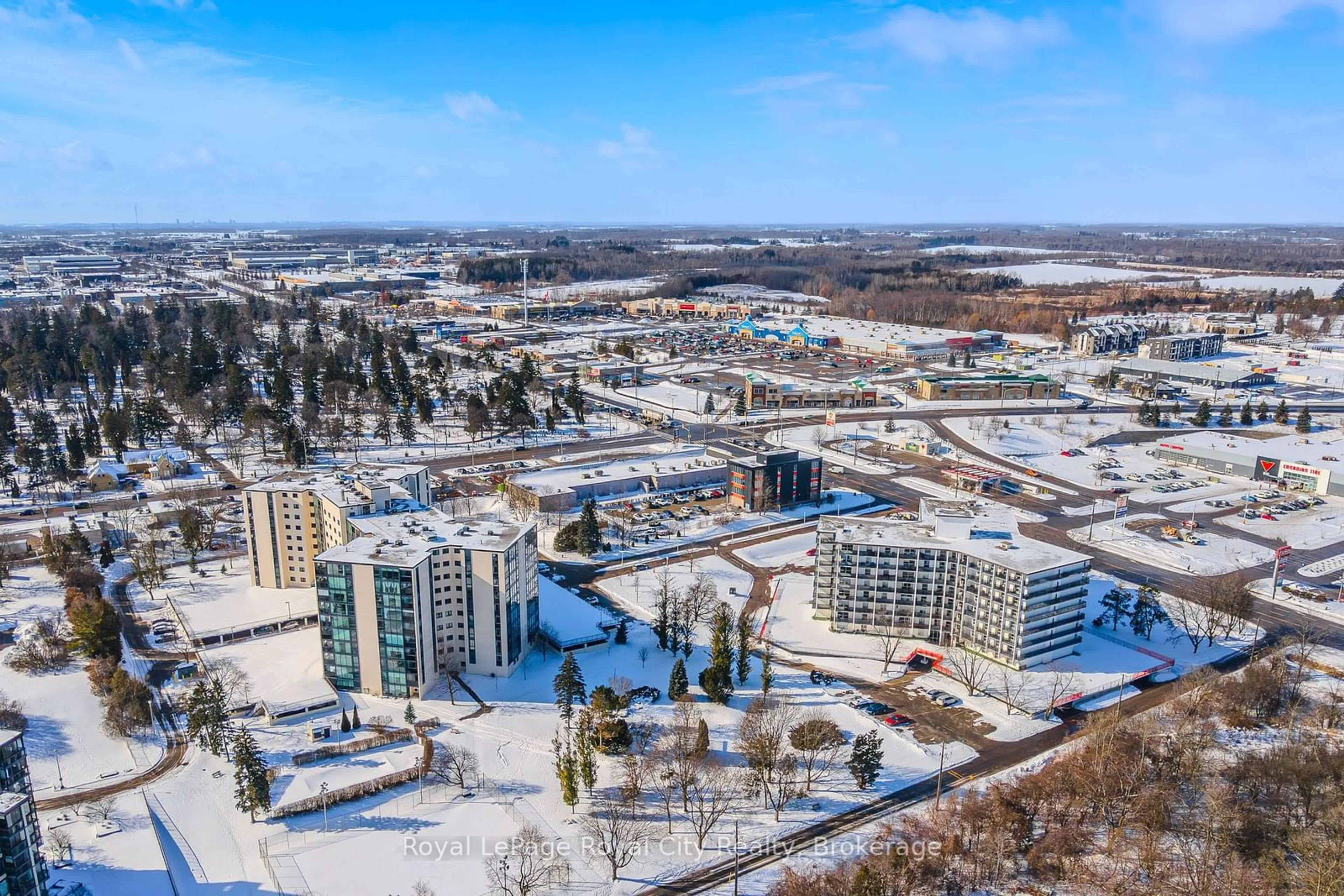 A pic from outside/outdoor area/front of a property/back of a property/a pic from drone, city buildings view from balcony for 19 Woodlawn Rd #207, Guelph Ontario N1H 7B1