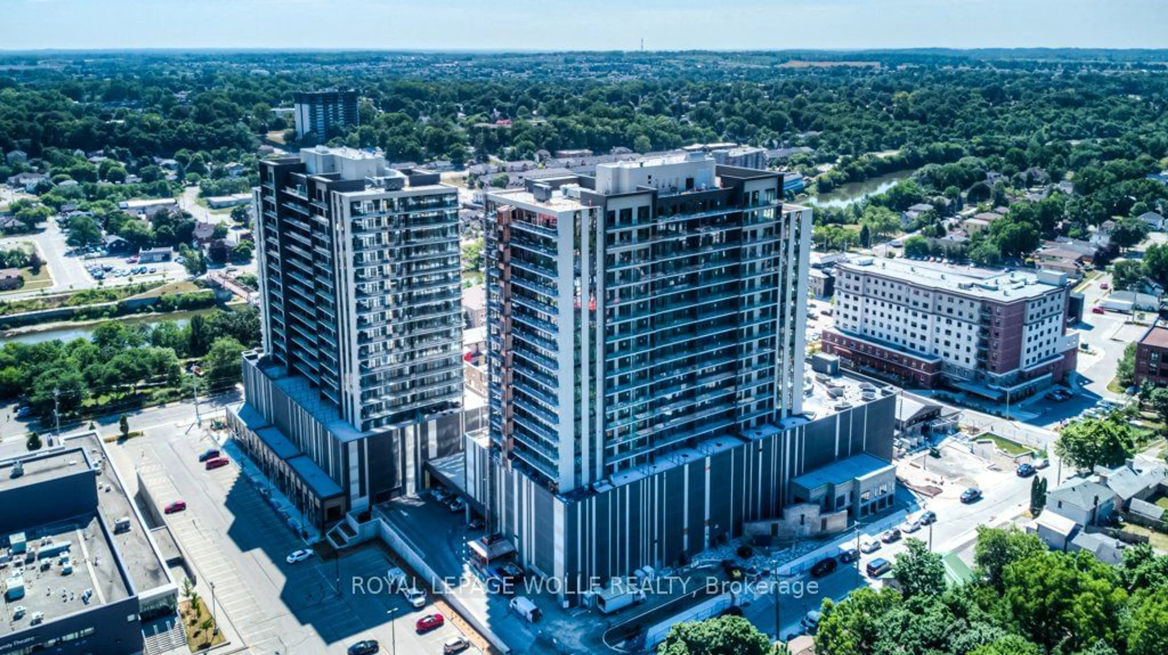 A pic from outside/outdoor area/front of a property/back of a property/a pic from drone, city buildings view from balcony for 50 Grand Ave #703, Cambridge Ontario N1S 0C2