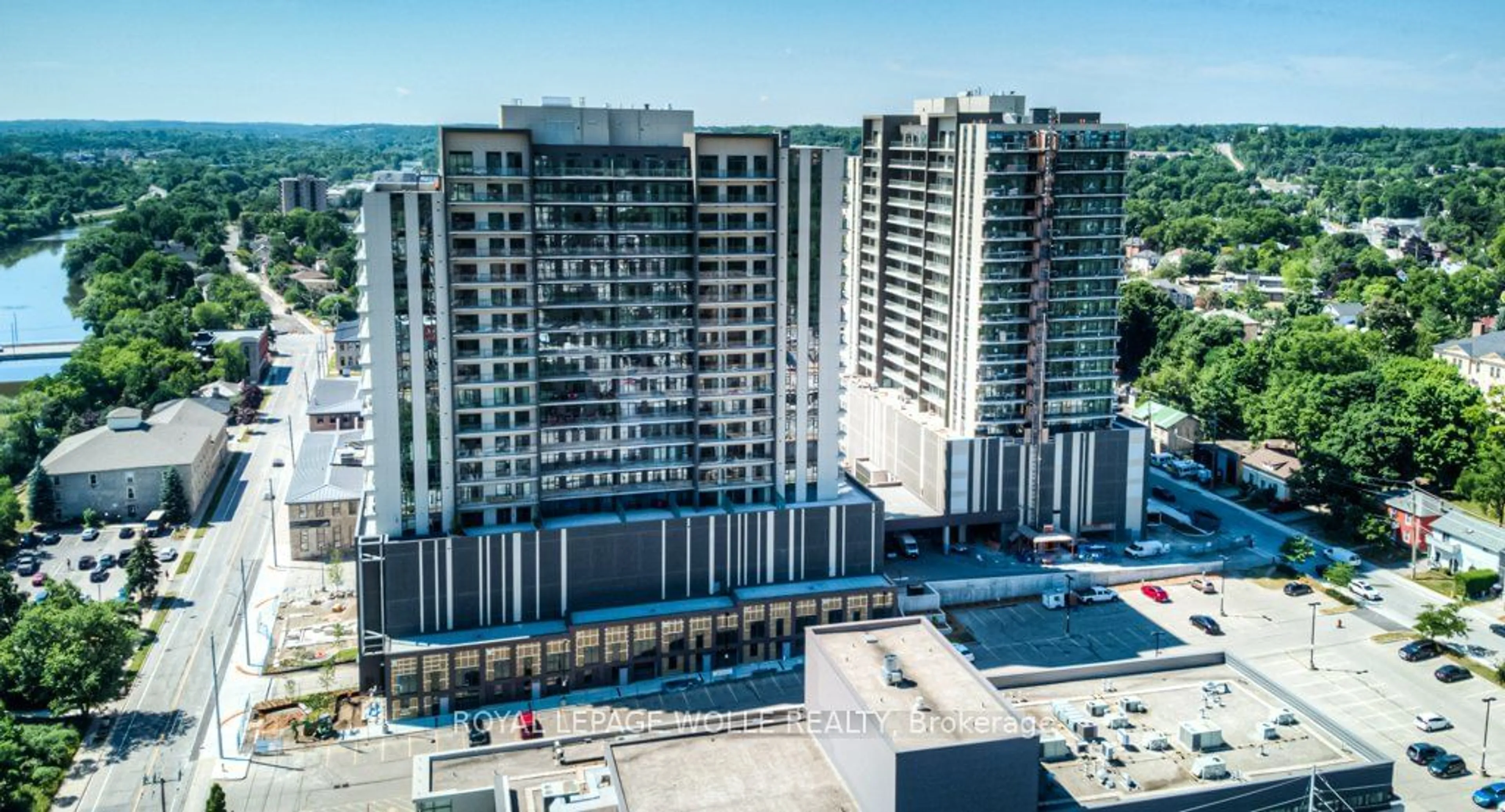 A pic from outside/outdoor area/front of a property/back of a property/a pic from drone, city buildings view from balcony for 50 Grand Ave #703, Cambridge Ontario N1S 0C2