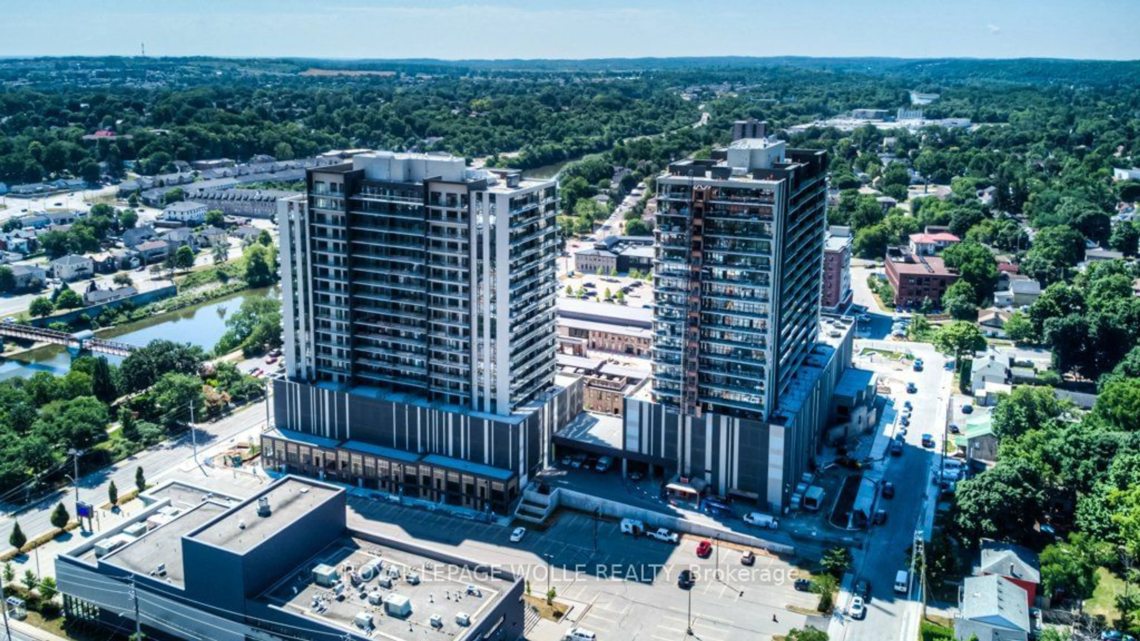 A pic from outside/outdoor area/front of a property/back of a property/a pic from drone, city buildings view from balcony for 50 Grand Ave #703, Cambridge Ontario N1S 0C2