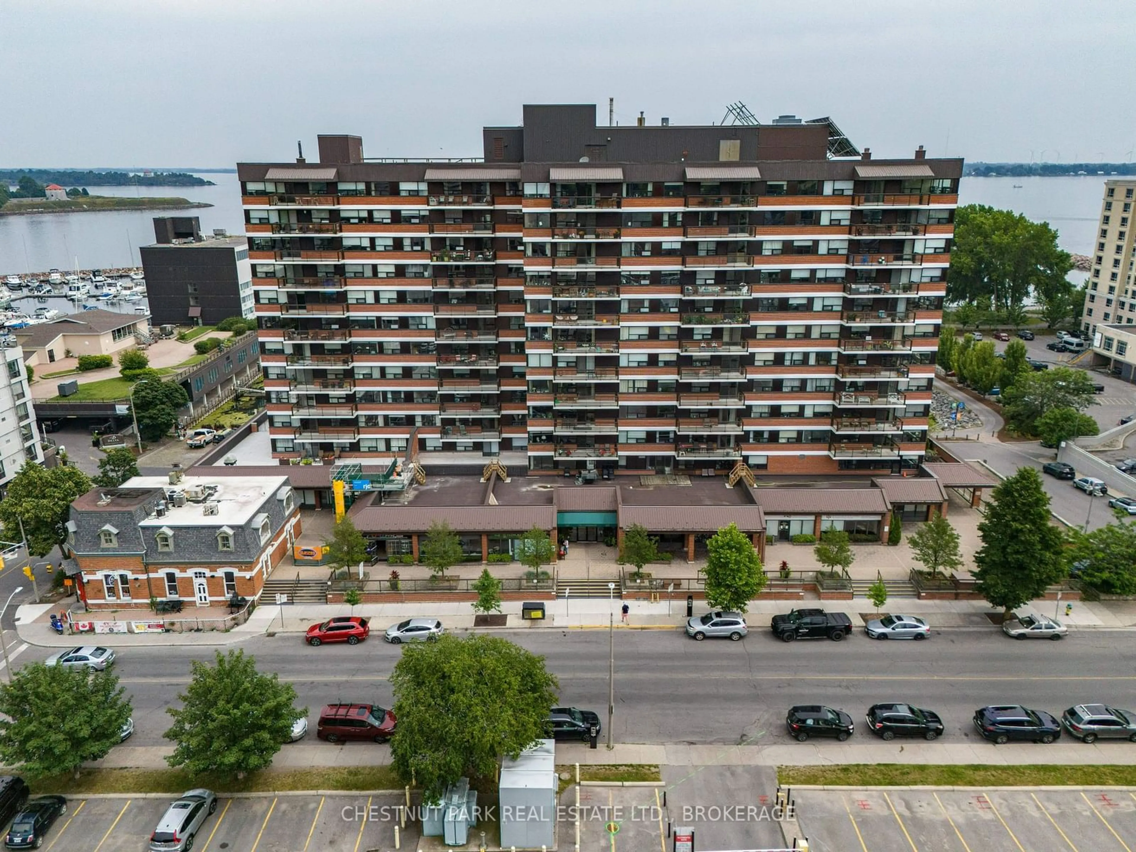 A pic from outside/outdoor area/front of a property/back of a property/a pic from drone, city buildings view from balcony for 165 Ontario St #701, Kingston Ontario K7L 2Y6