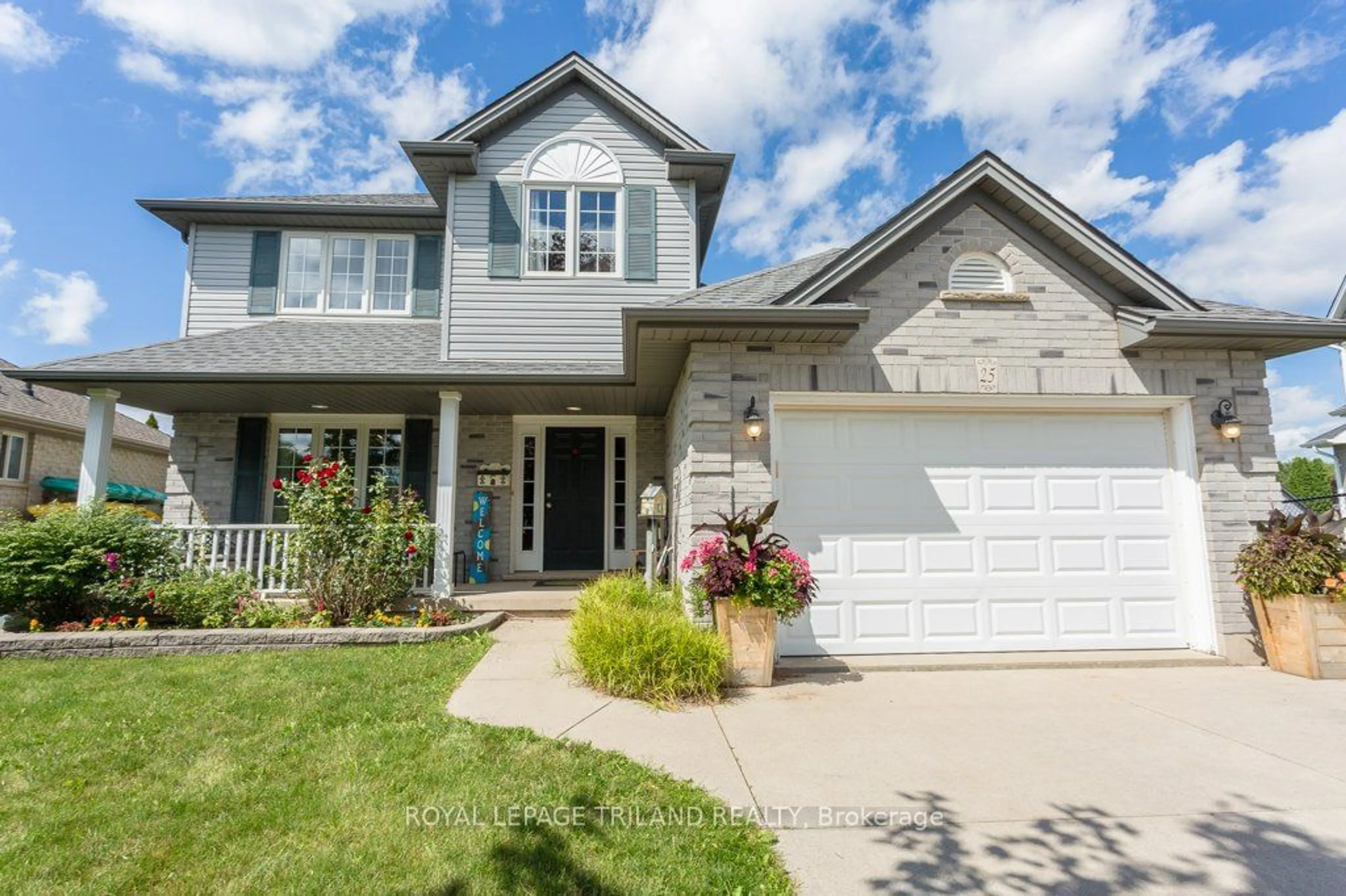 Home with brick exterior material, street for 25 Steeplechase Crt, St. Thomas Ontario N5R 6H5