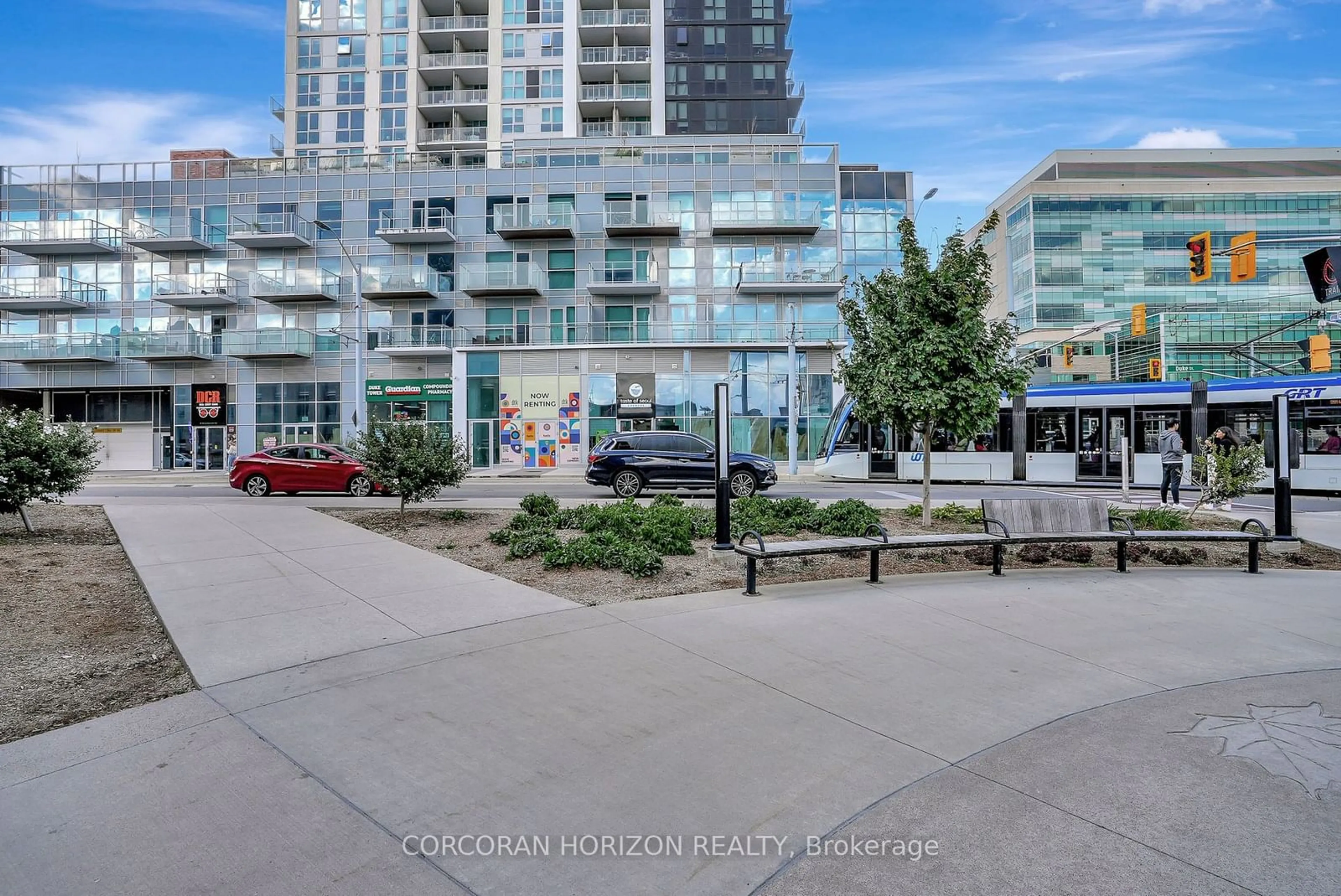 Patio, city buildings view from balcony for 60 Frederick St #1507, Kitchener Ontario N2H 0C7