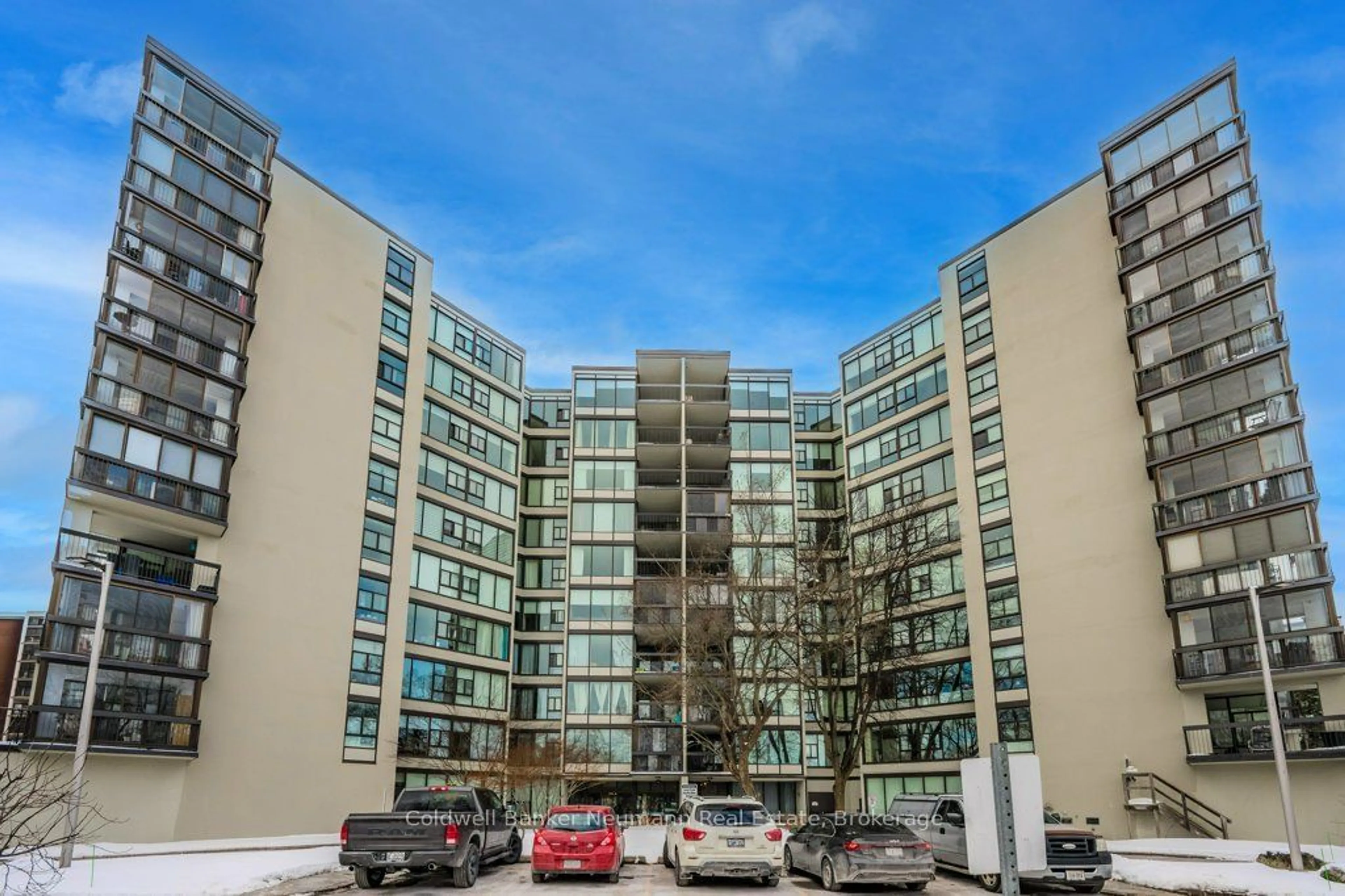 Balcony in the apartment, city buildings view from balcony for 23 Woodlawn Rd #812, Guelph Ontario N1H 7G6