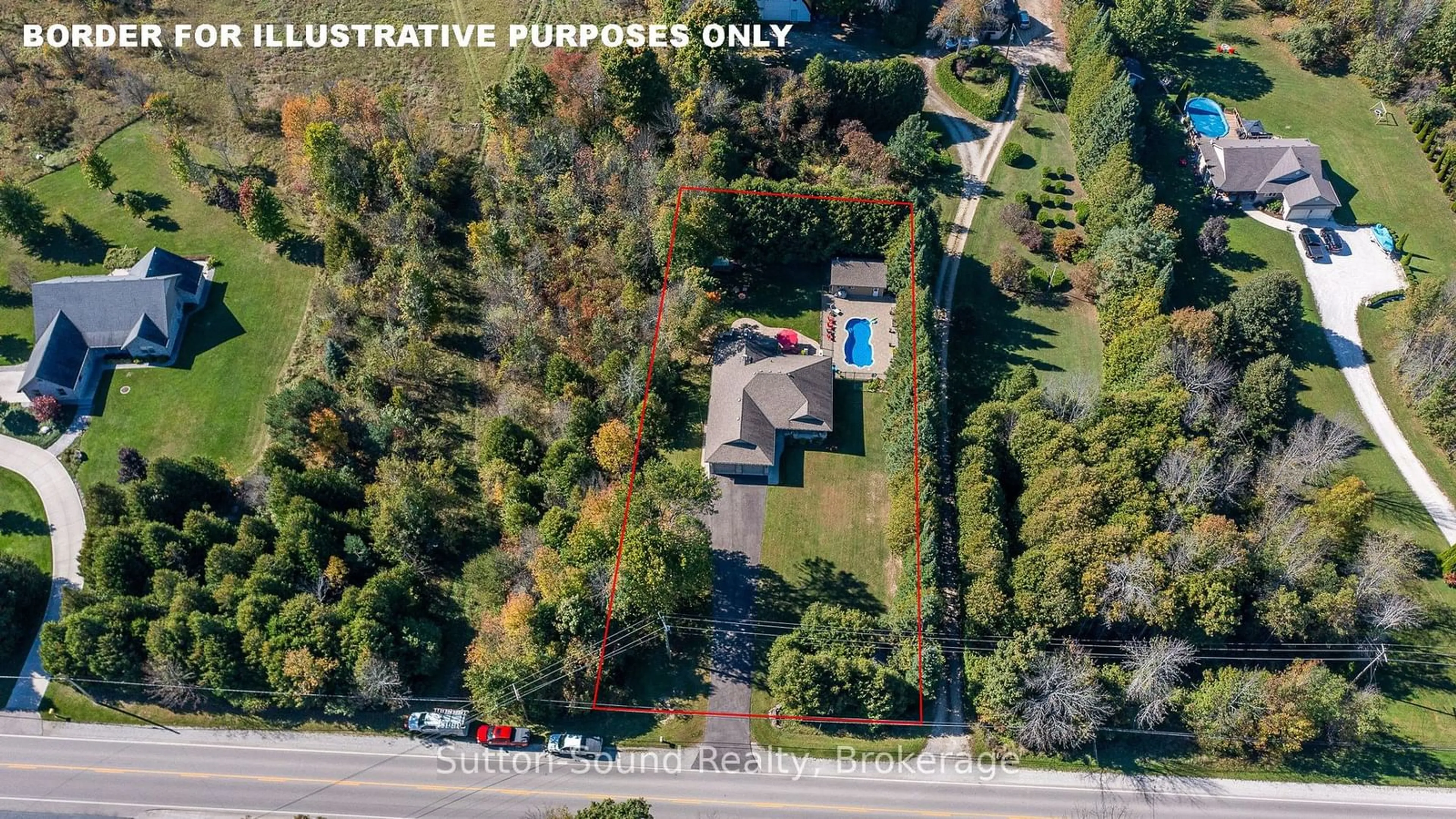 A pic from outside/outdoor area/front of a property/back of a property/a pic from drone, street for 318790 Grey Road 1 Rd, Georgian Bluffs Ontario N4K 5N4