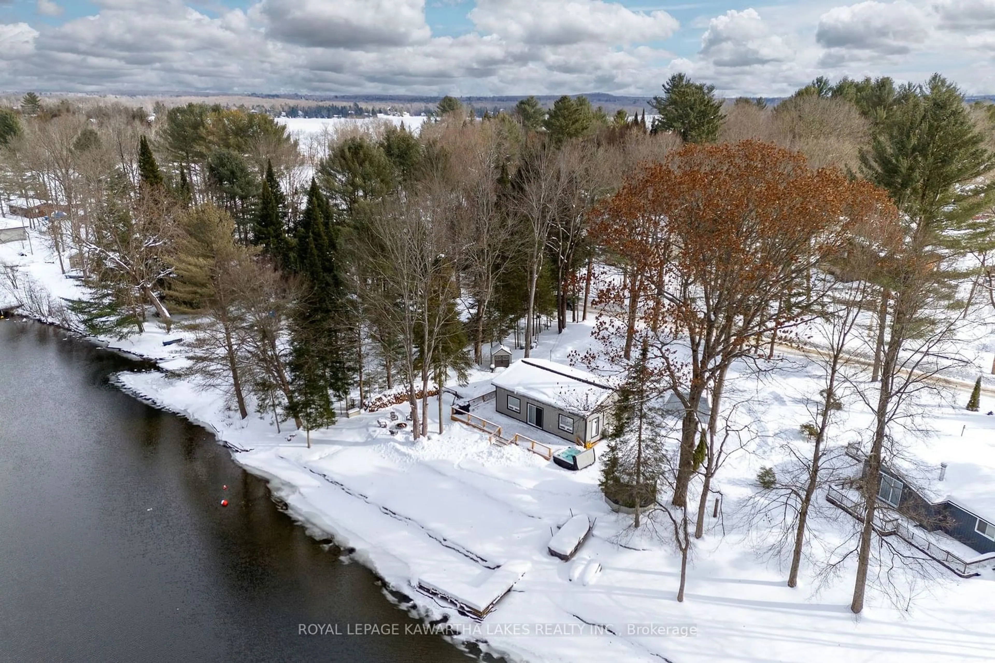 A pic from outside/outdoor area/front of a property/back of a property/a pic from drone, water/lake/river/ocean view for 11 Little Bay Dr, Kawartha Lakes Ontario K0M 2L0