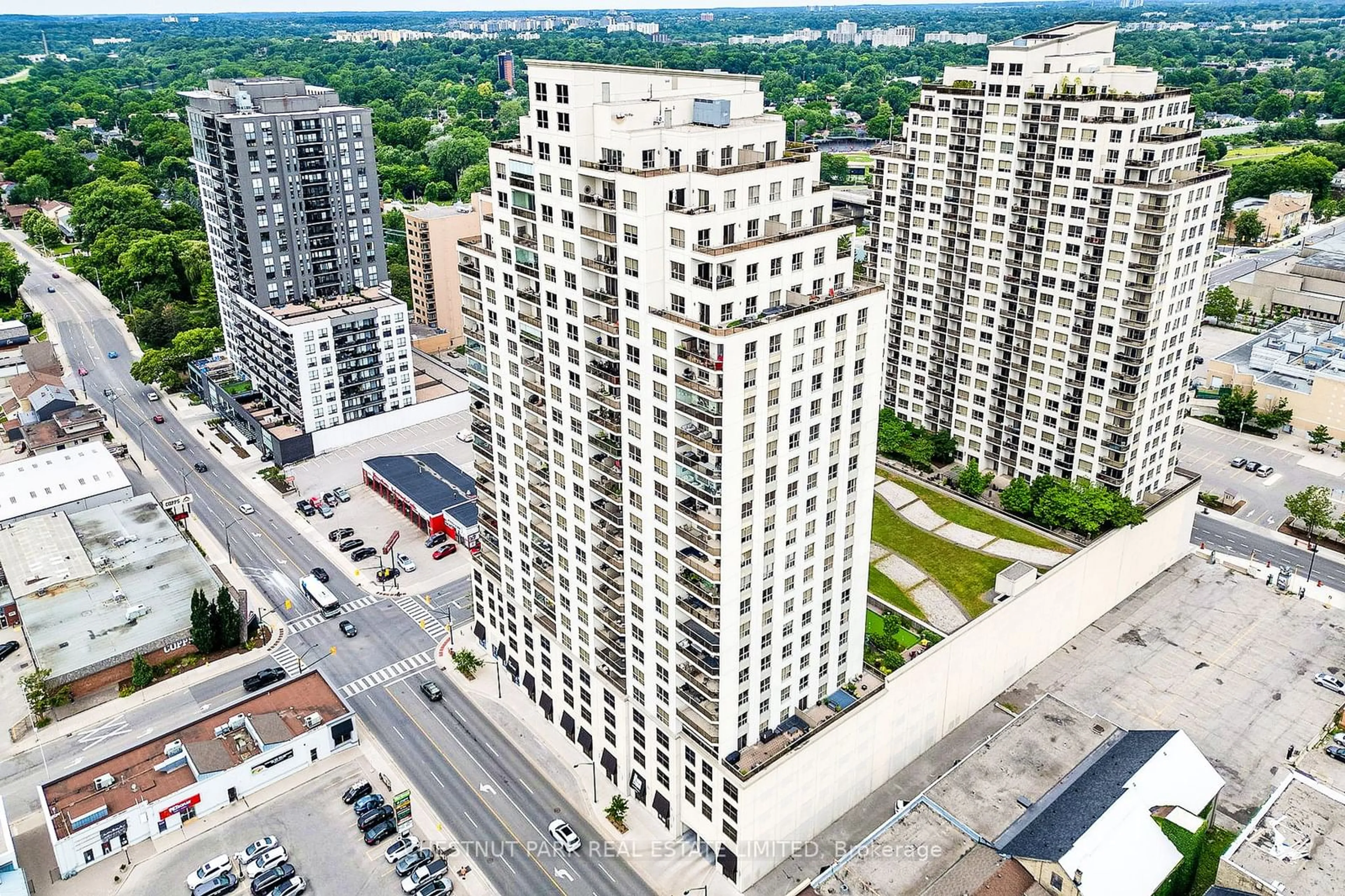 A pic from outside/outdoor area/front of a property/back of a property/a pic from drone, city buildings view from balcony for 330 Ridout St #1710, London Ontario N6A 0A7