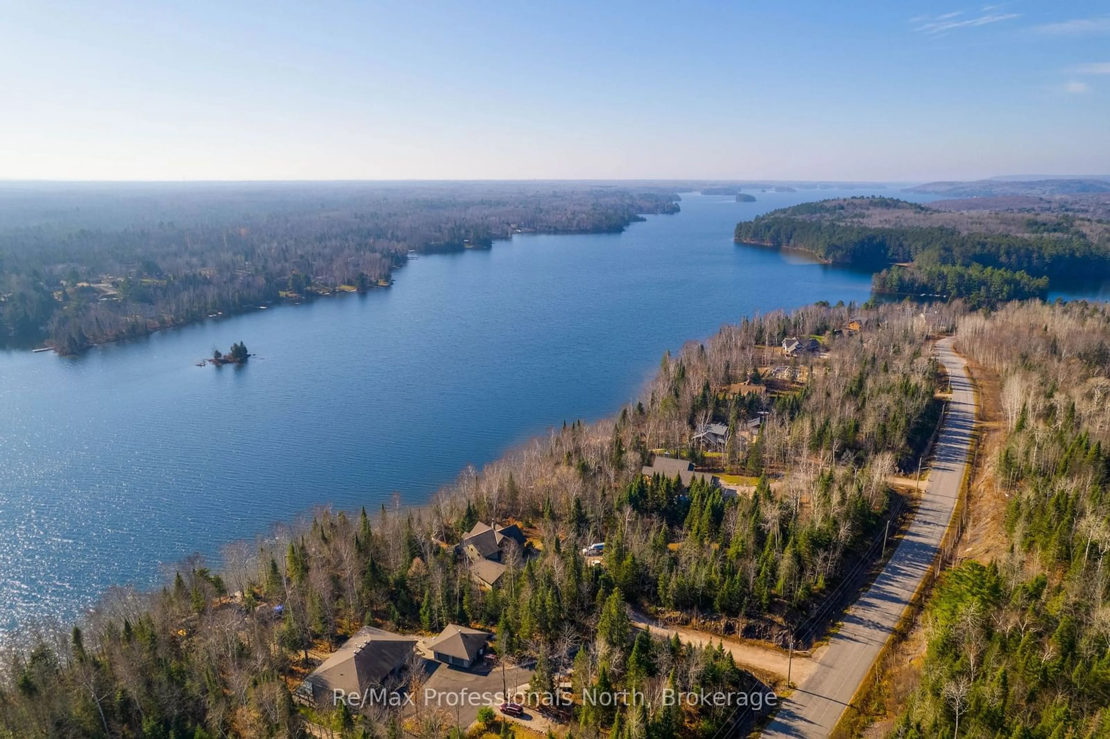 A pic from outside/outdoor area/front of a property/back of a property/a pic from drone, water/lake/river/ocean view for 2625 Northshore Rd, North Bay Ontario P1B 8G4