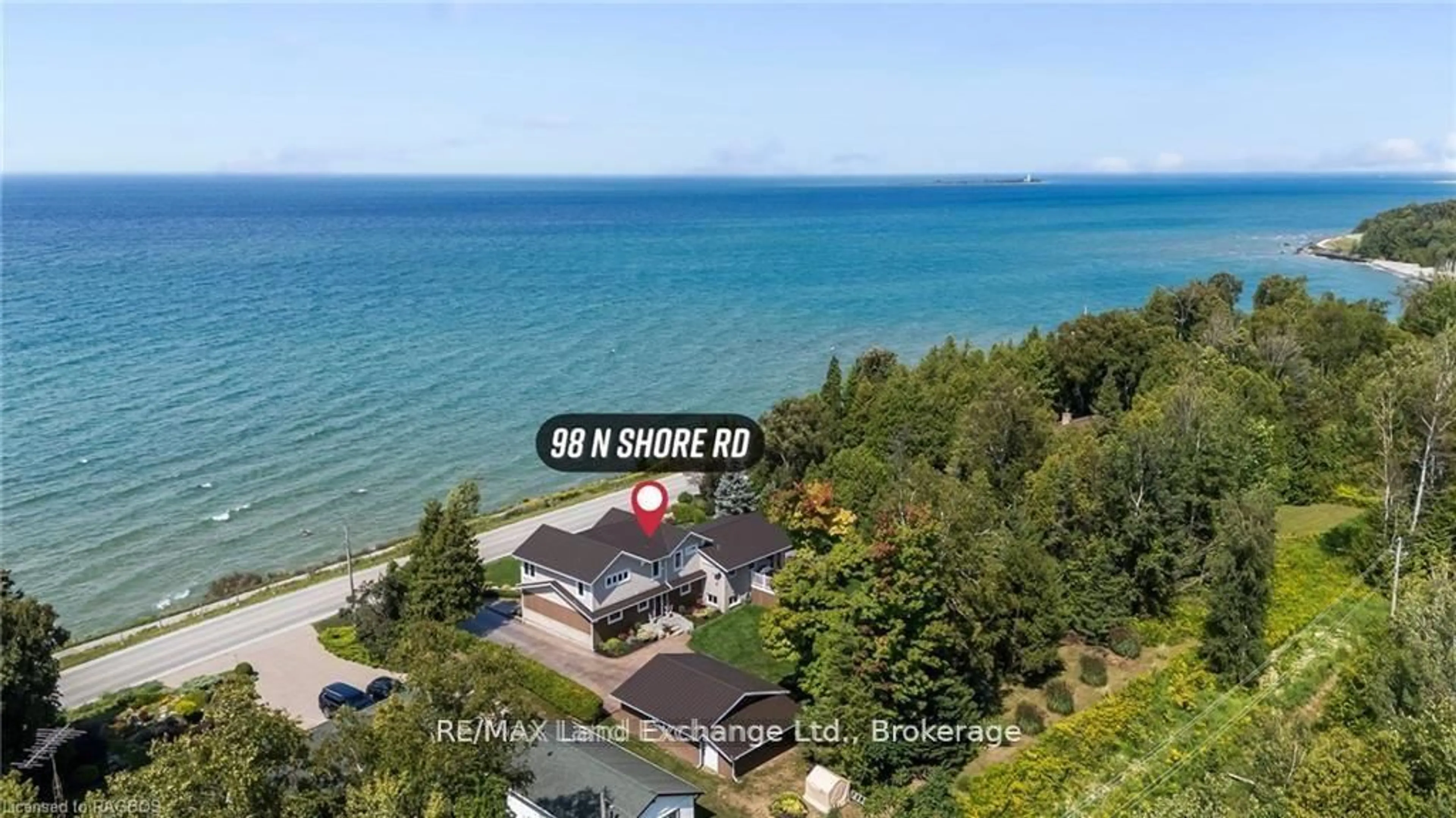 A pic from outside/outdoor area/front of a property/back of a property/a pic from drone, water/lake/river/ocean view for 98 NORTH SHORE Rd, Saugeen Shores Ontario N0H 2C6