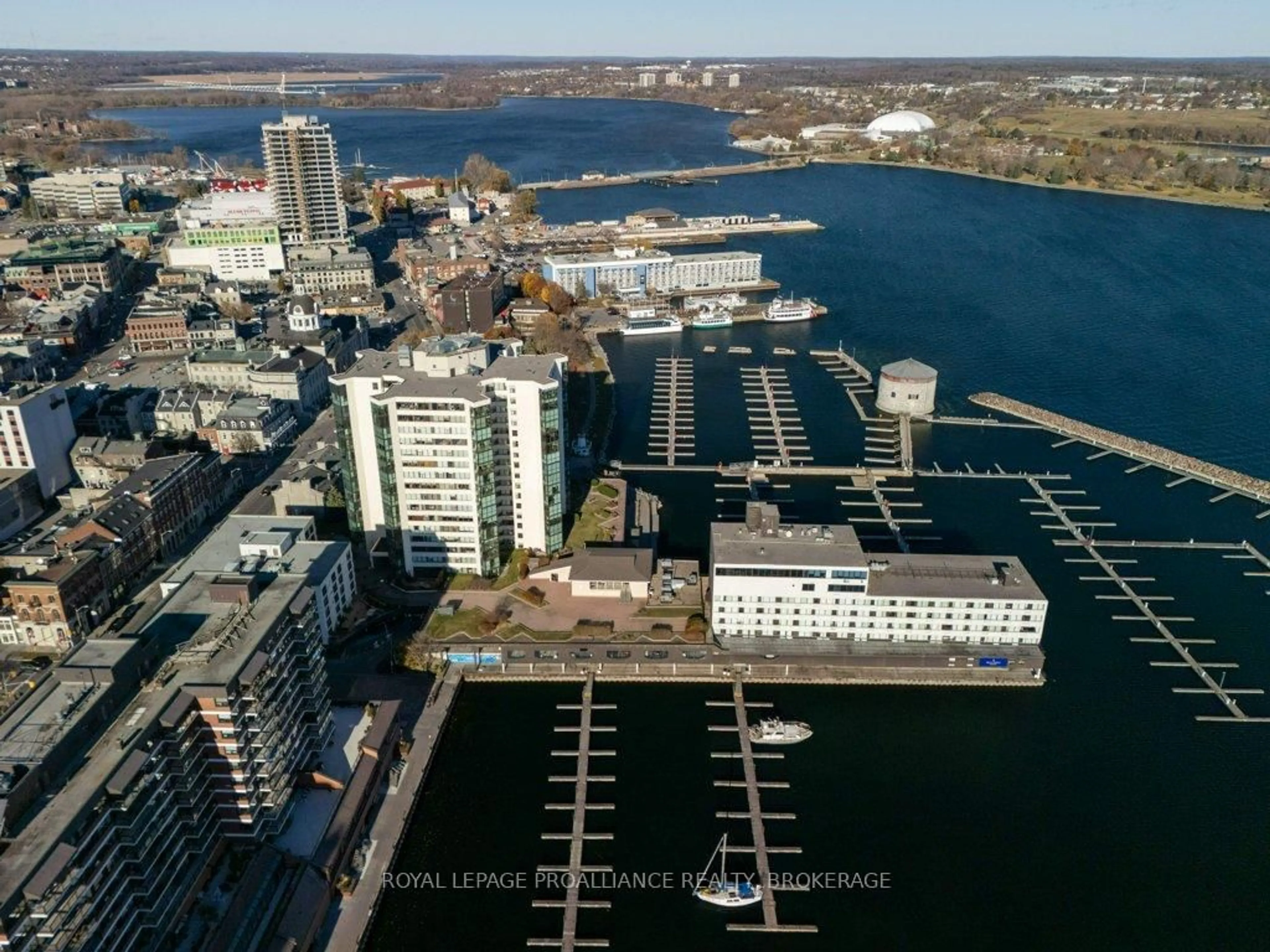 A pic from outside/outdoor area/front of a property/back of a property/a pic from drone, water/lake/river/ocean view for 185 Ontario St #1304, Kingston Ontario K7L 2Y7