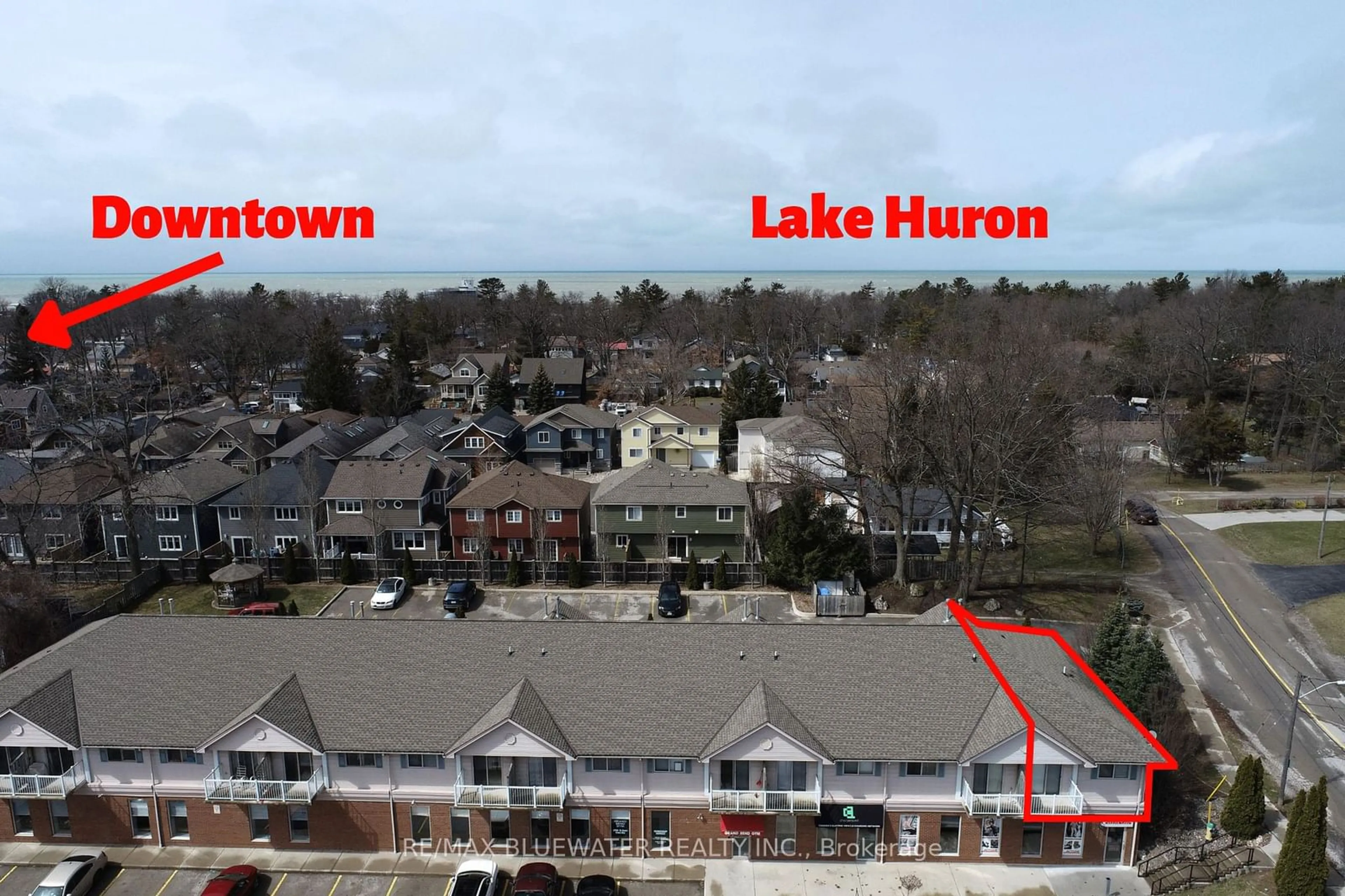 A pic from outside/outdoor area/front of a property/back of a property/a pic from drone, water/lake/river/ocean view for 8 Oak St #1, Lambton Shores Ontario N0M 1T0