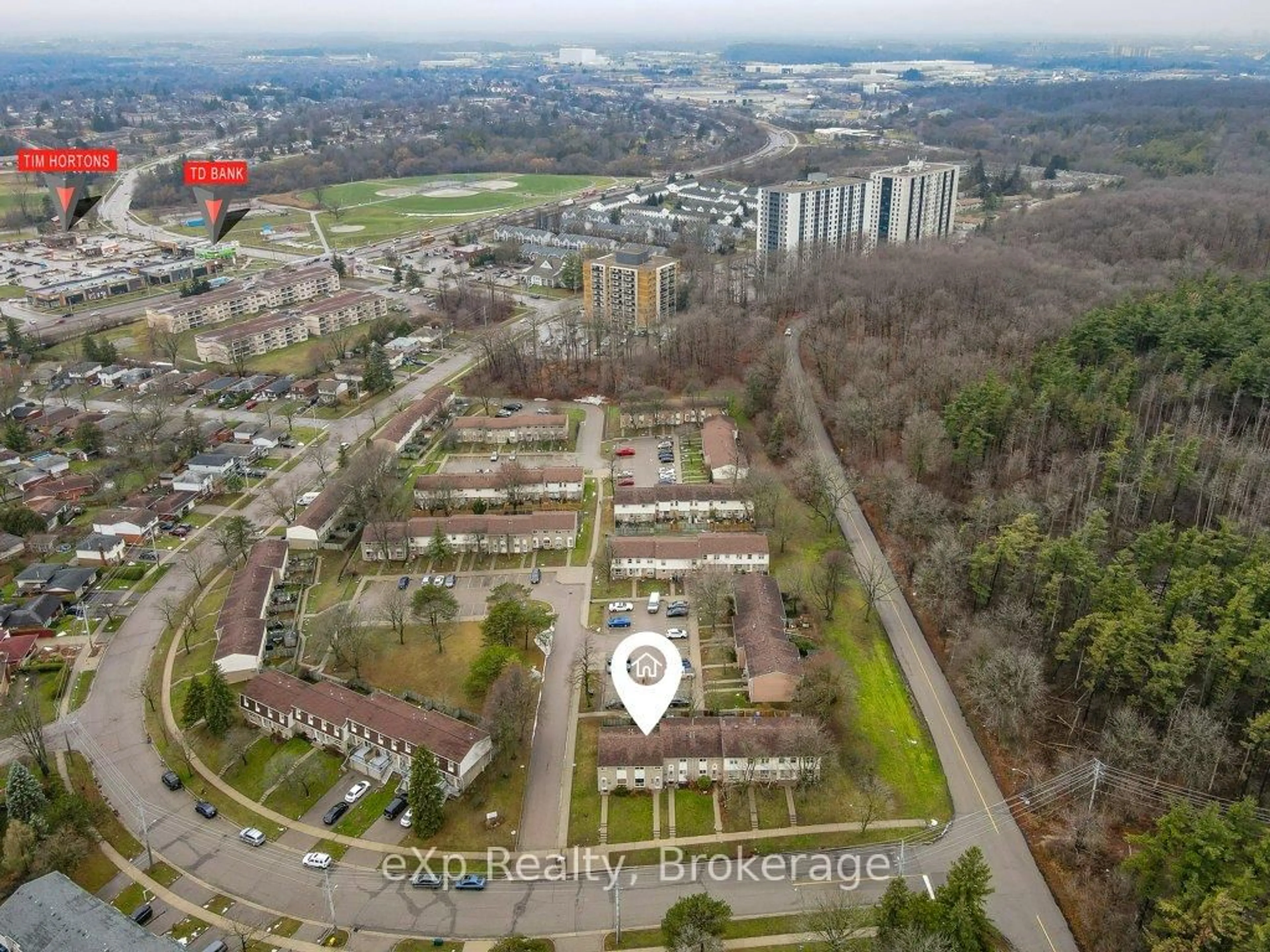 A pic from outside/outdoor area/front of a property/back of a property/a pic from drone, city buildings view from balcony for 165 Green Valley Dr #2, Kitchener Ontario N2P 1K3