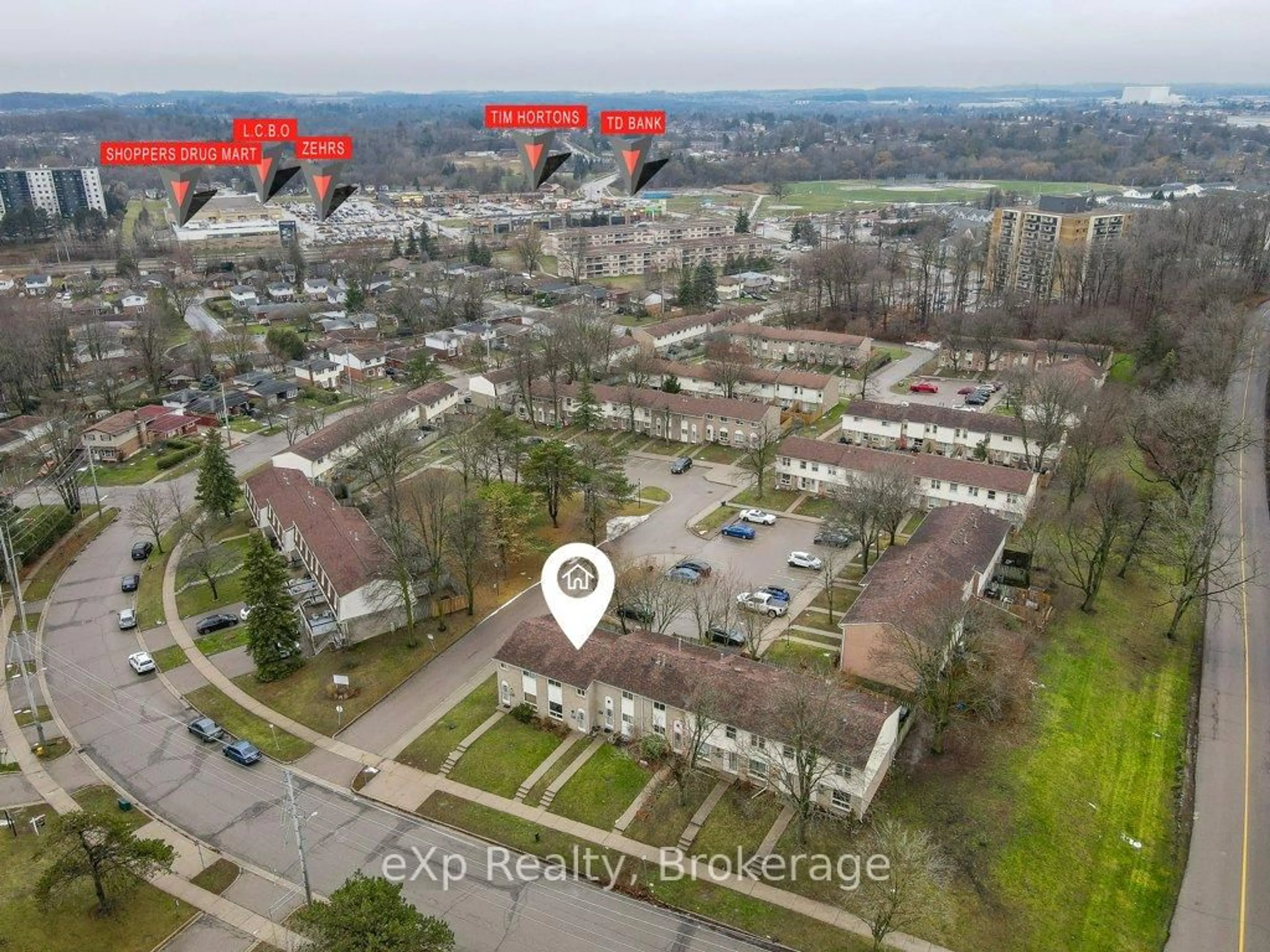 A pic from outside/outdoor area/front of a property/back of a property/a pic from drone, city buildings view from balcony for 165 Green Valley Dr #2, Kitchener Ontario N2P 1K3