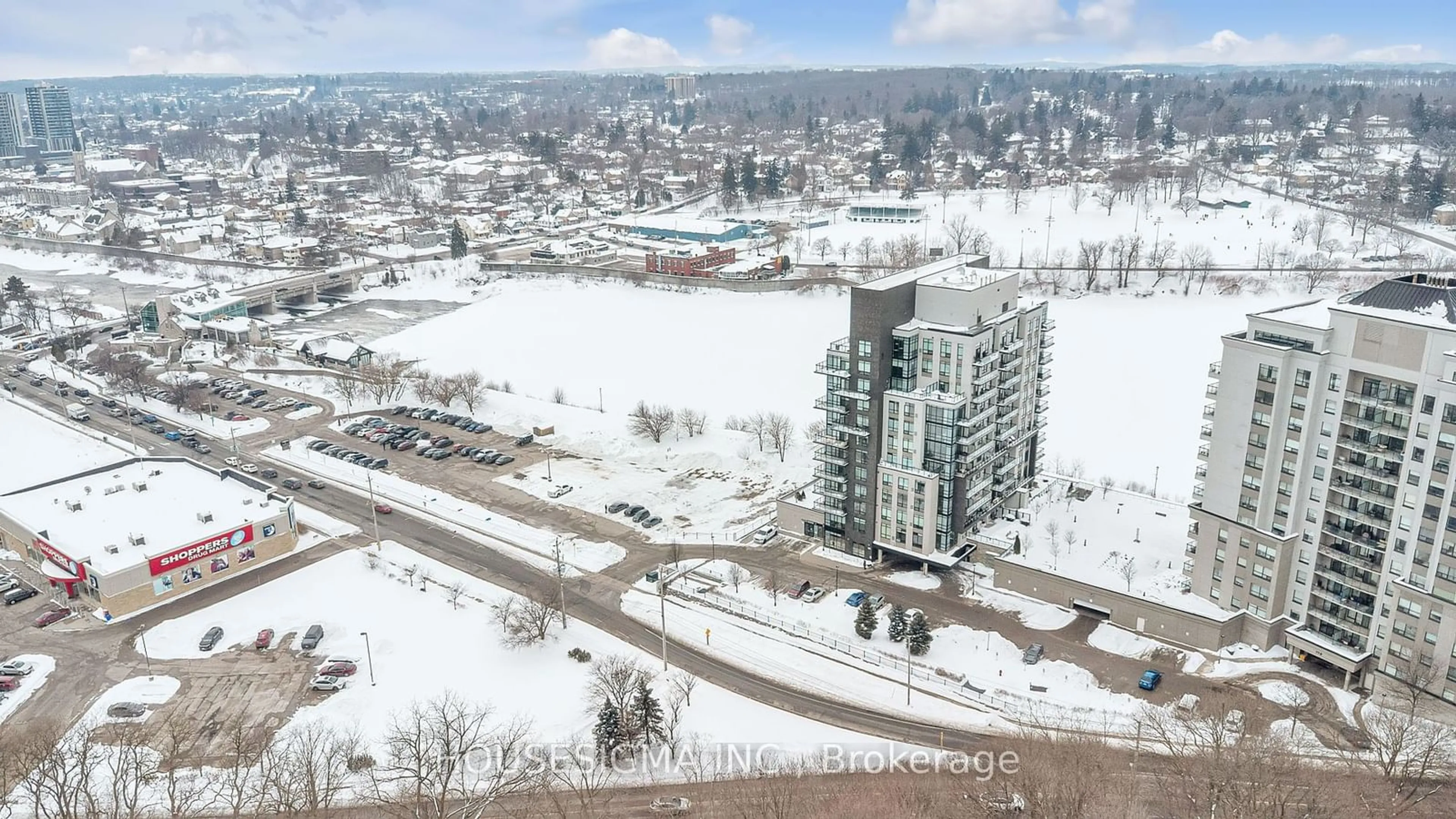 A pic from outside/outdoor area/front of a property/back of a property/a pic from drone, unknown for 150 Water St #201, Cambridge Ontario N1R 0B5