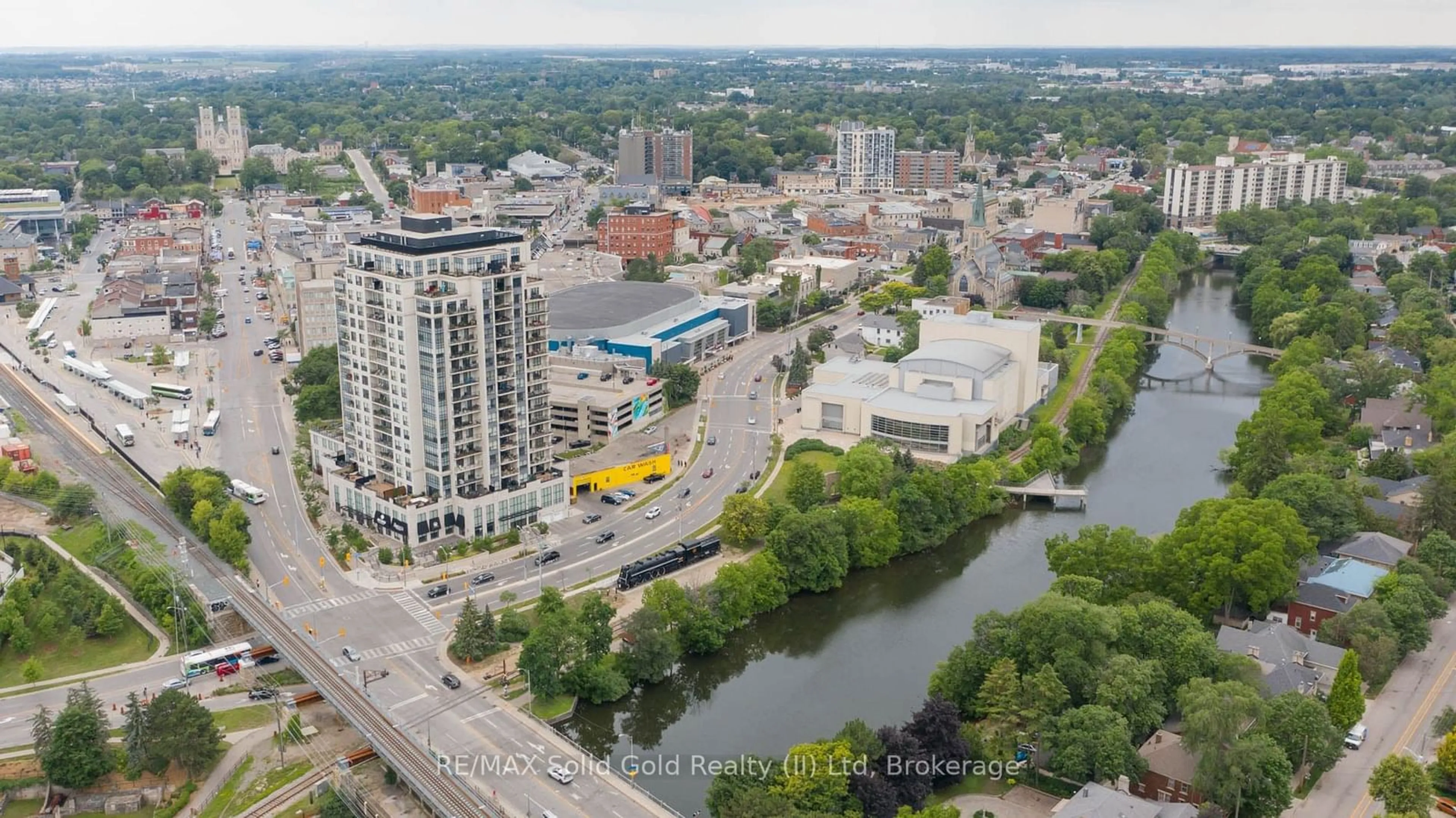 A pic from outside/outdoor area/front of a property/back of a property/a pic from drone, city buildings view from balcony for 160 Macdonell St #1109, Guelph Ontario N1H 0A9