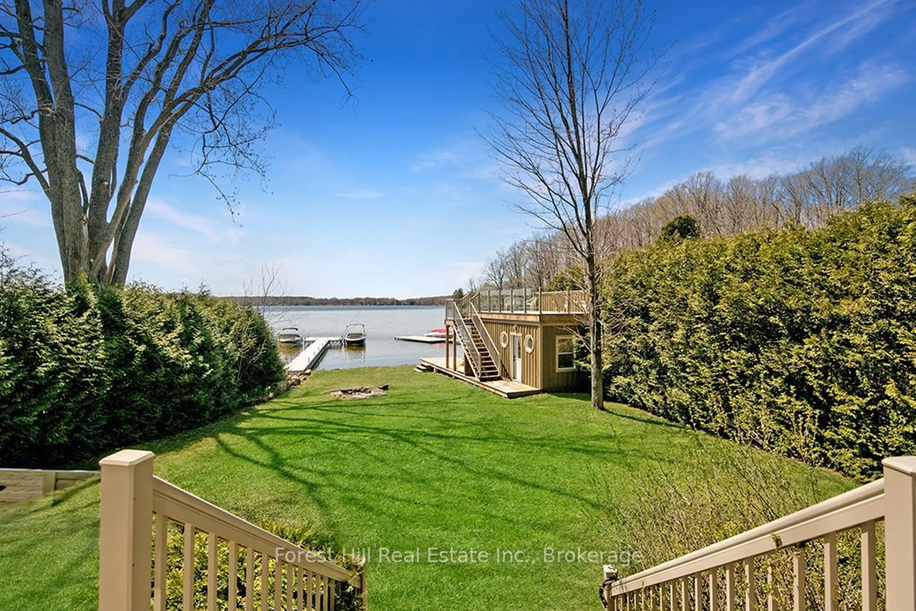 A pic from outside/outdoor area/front of a property/back of a property/a pic from drone, water/lake/river/ocean view for 222 Plantts Point Rd, Grey Highlands Ontario N0C 1E0