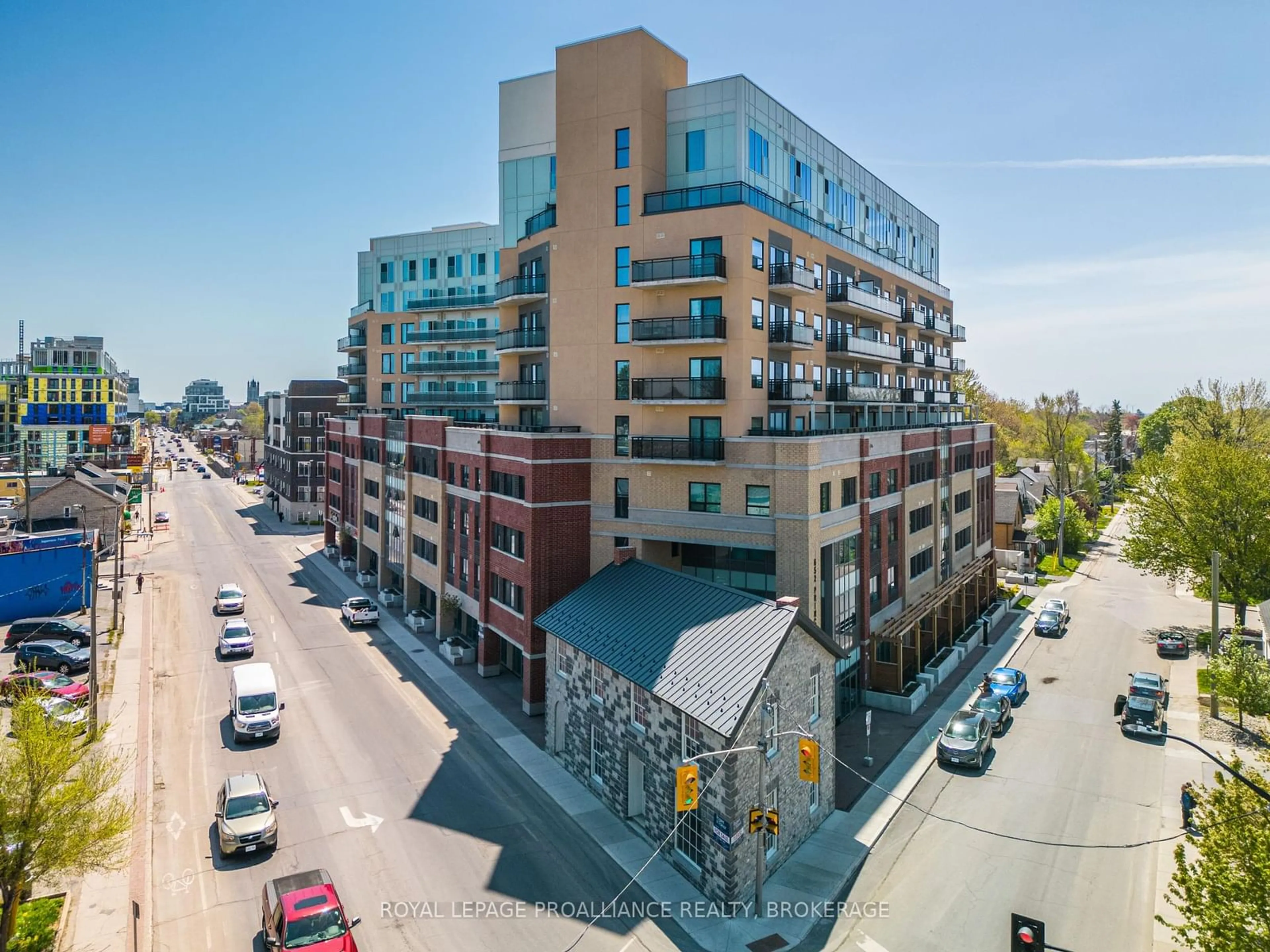 A pic from outside/outdoor area/front of a property/back of a property/a pic from drone, city buildings view from balcony for 652 Princess St #1023, Kingston Ontario K7L 1E5