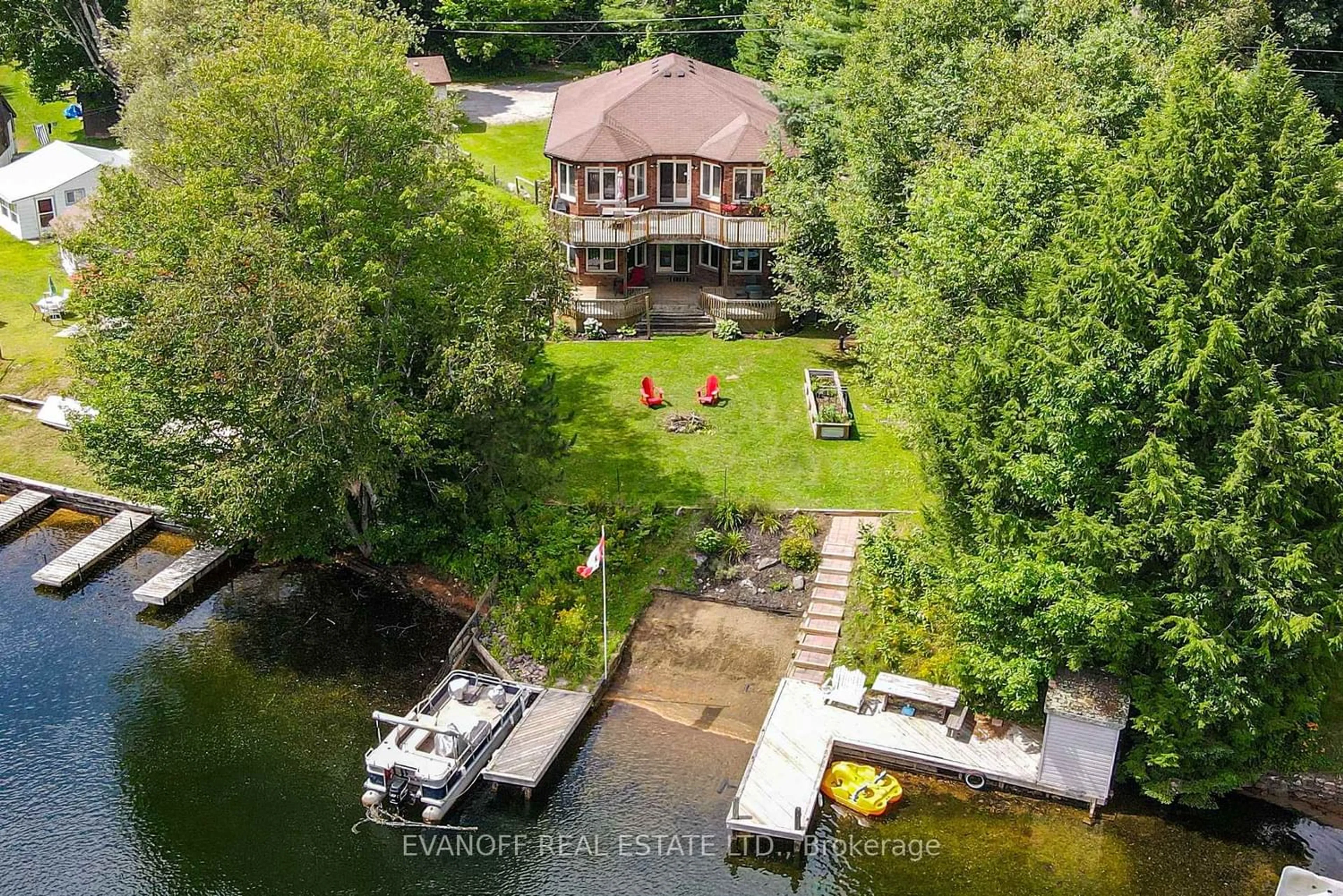 A pic from outside/outdoor area/front of a property/back of a property/a pic from drone, water/lake/river/ocean view for 45 Hardy Dr, Kawartha Lakes Ontario K0M 2L0