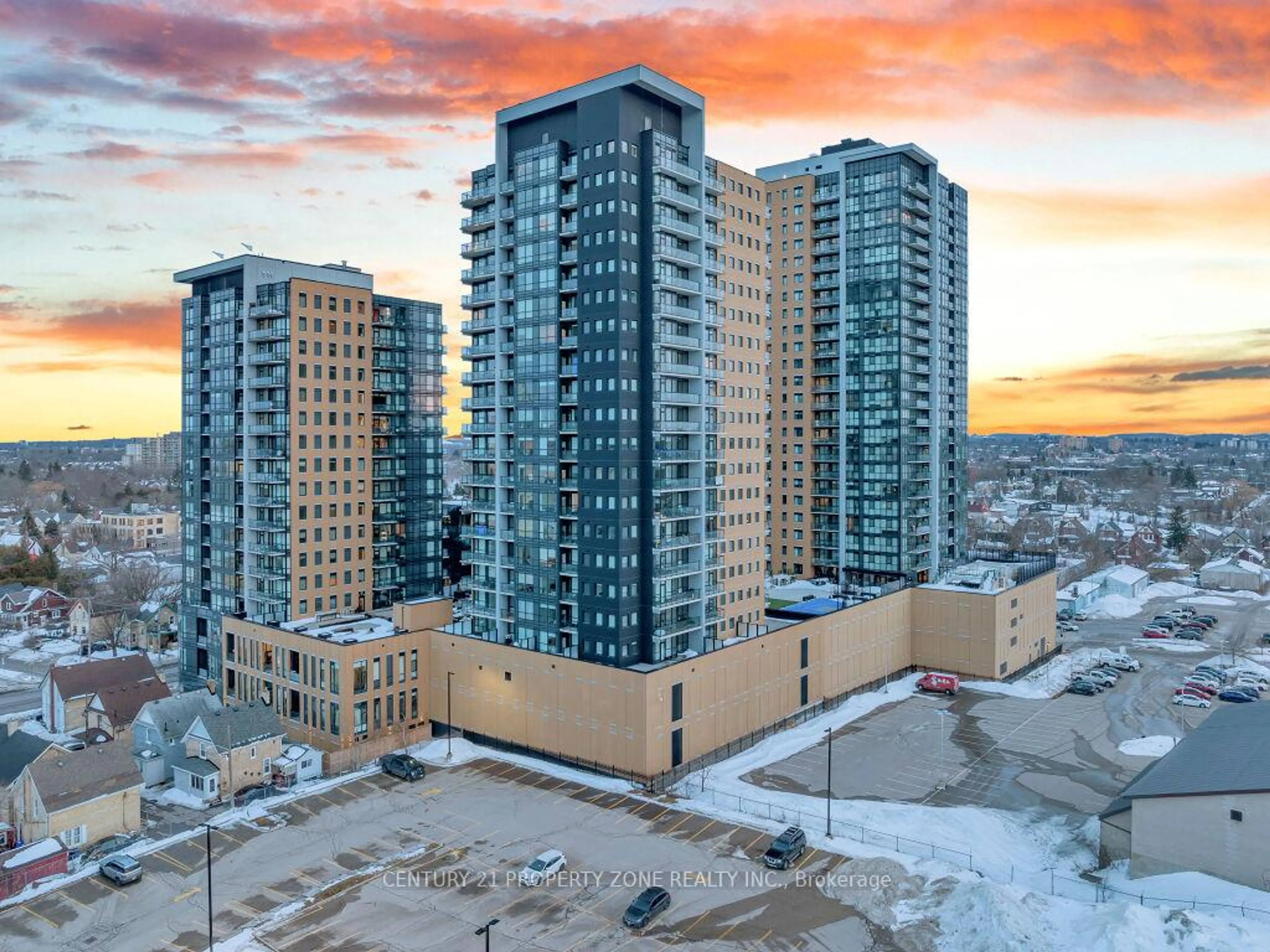 A pic from outside/outdoor area/front of a property/back of a property/a pic from drone, city buildings view from balcony for 104 Garment St #1402, Kitchener Ontario N2G 0C8