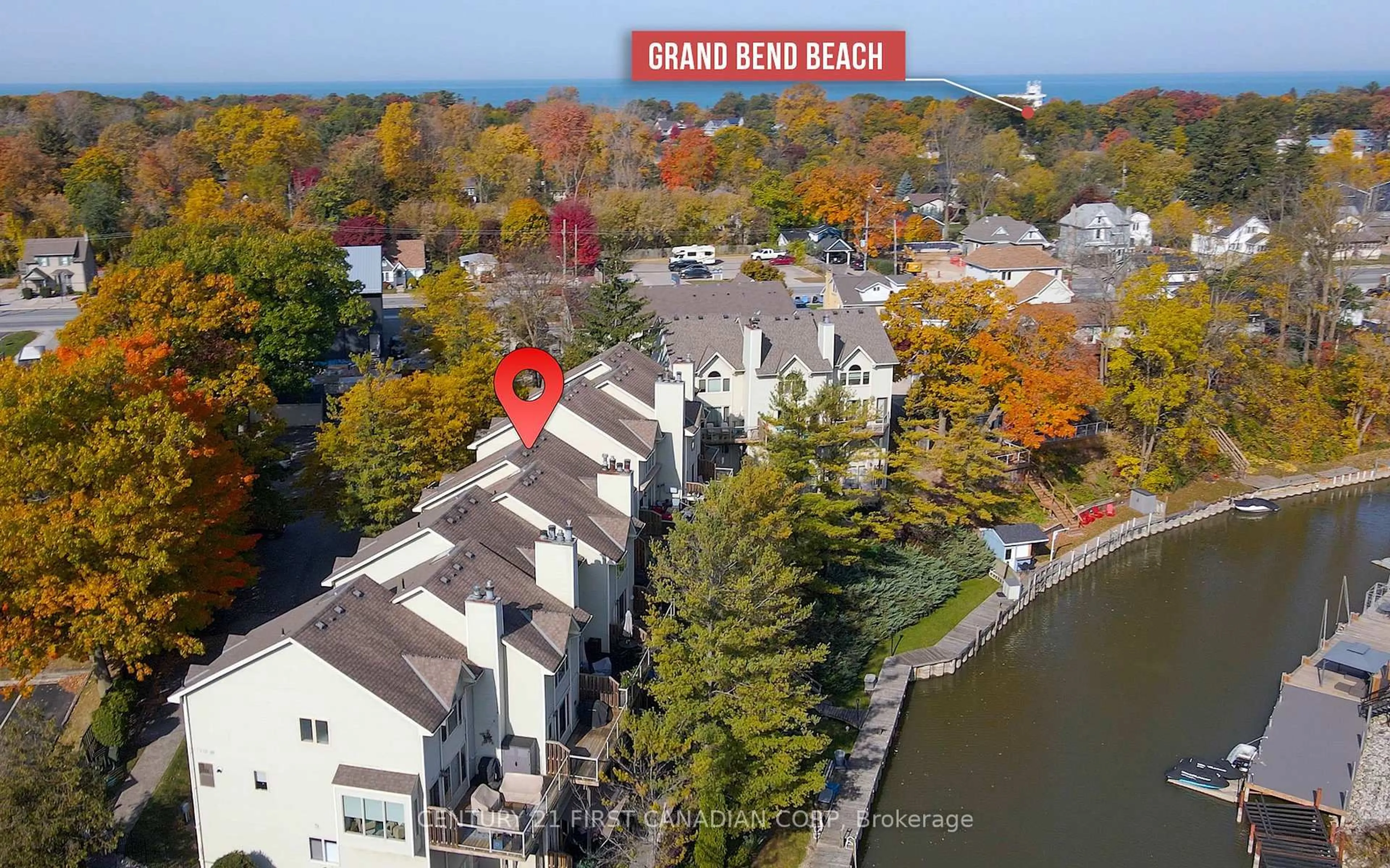 A pic from outside/outdoor area/front of a property/back of a property/a pic from drone, water/lake/river/ocean view for 40 Ontario St #20, Lambton Shores Ontario N0M 1T0