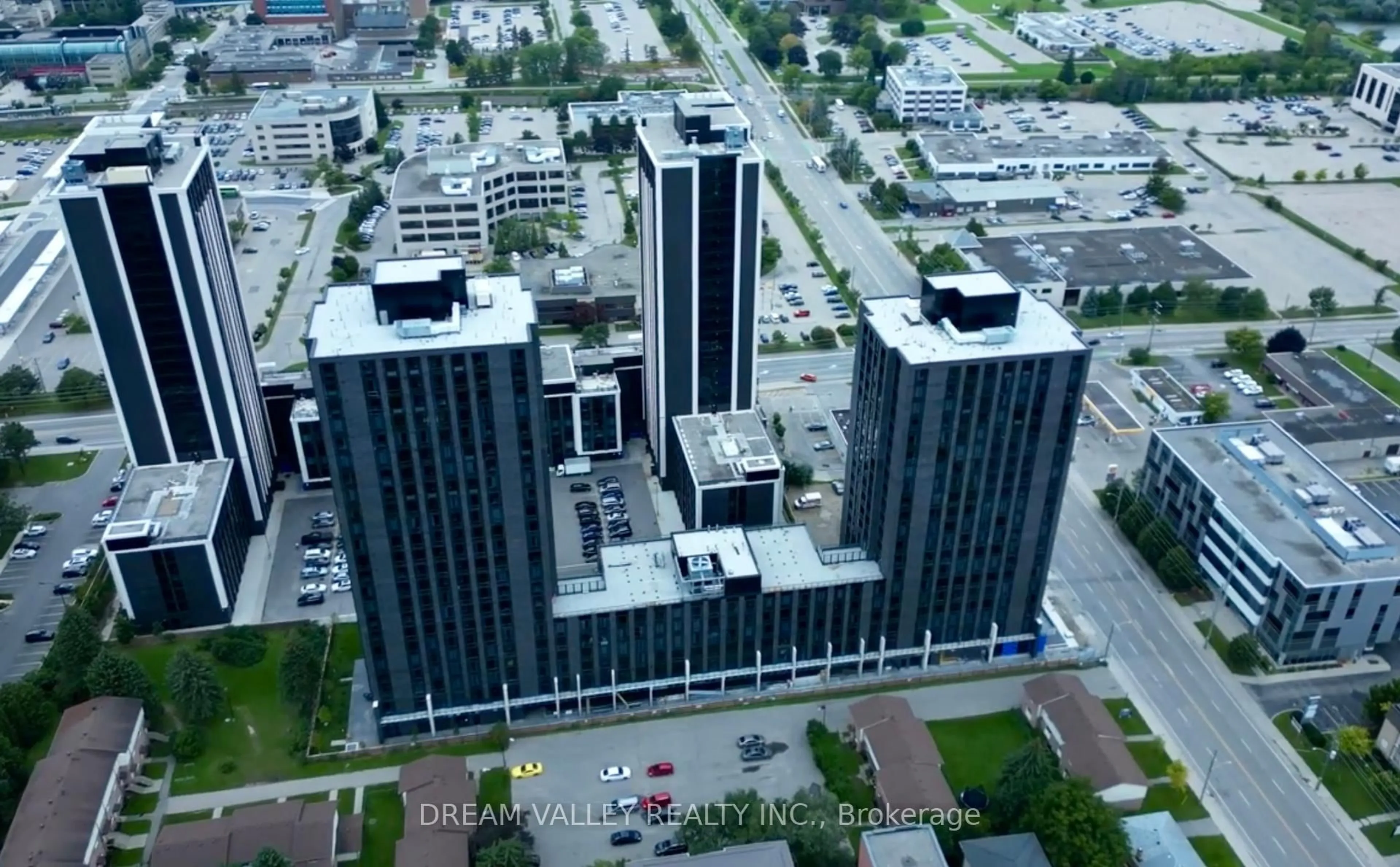 A pic from outside/outdoor area/front of a property/back of a property/a pic from drone, city buildings view from balcony for 145 Columbia St #704, Waterloo Ontario N2L 3L2