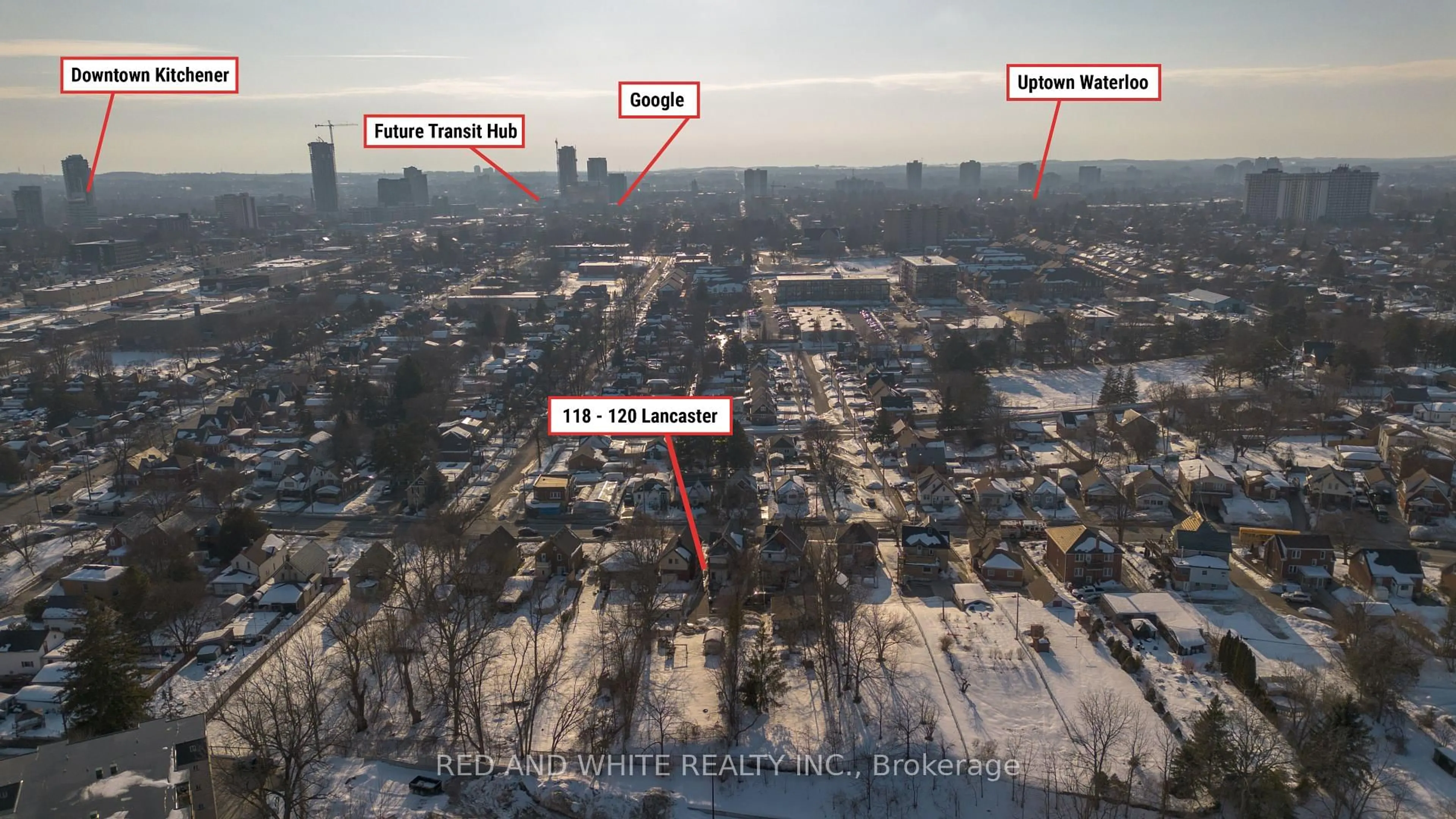 A pic from outside/outdoor area/front of a property/back of a property/a pic from drone, city buildings view from balcony for 118 Lancaster St, Kitchener Ontario N2H 4T6