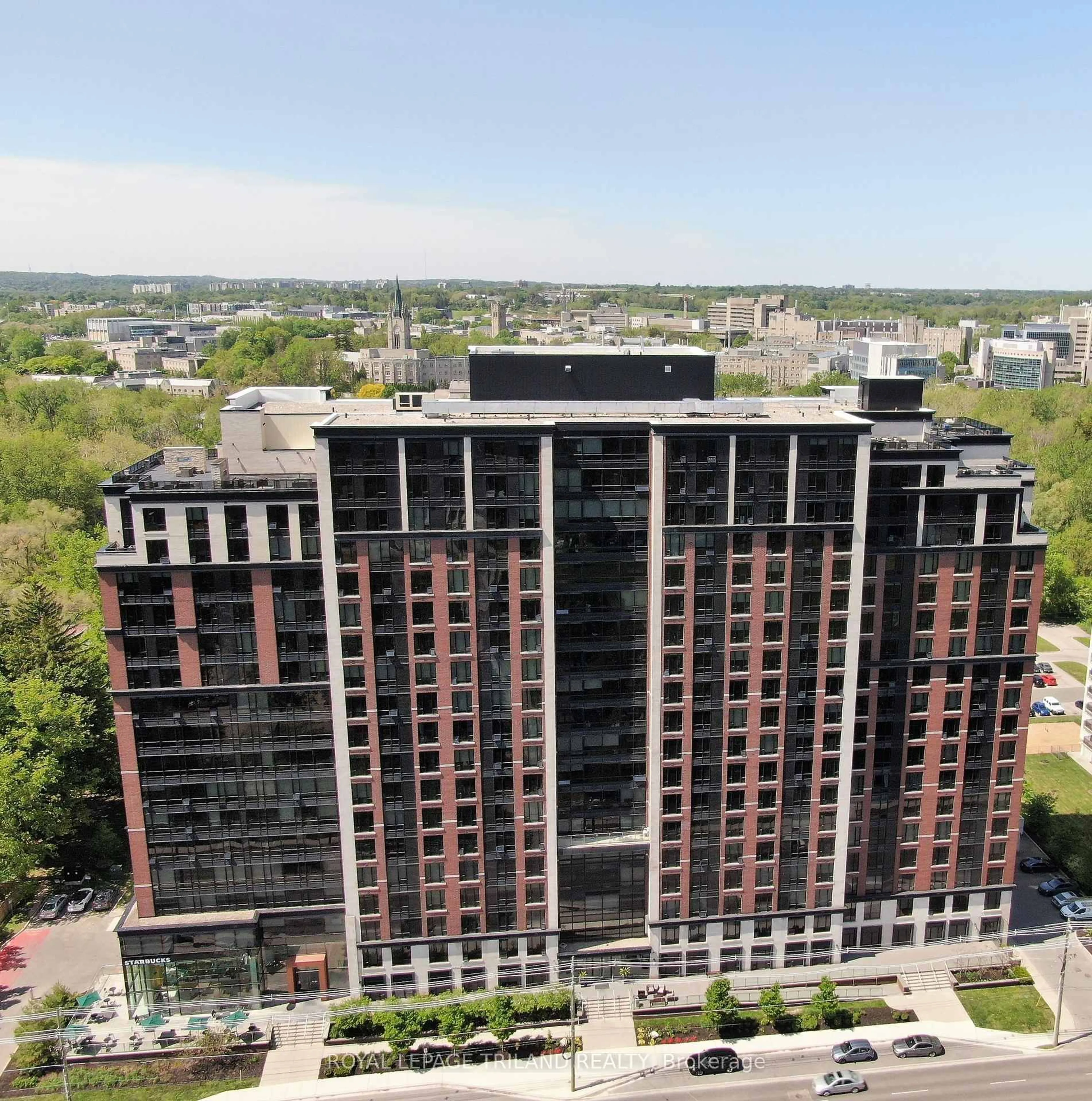 A pic from outside/outdoor area/front of a property/back of a property/a pic from drone, city buildings view from balcony for 1235 Richmond St #1215, London Ontario N6A 3L5