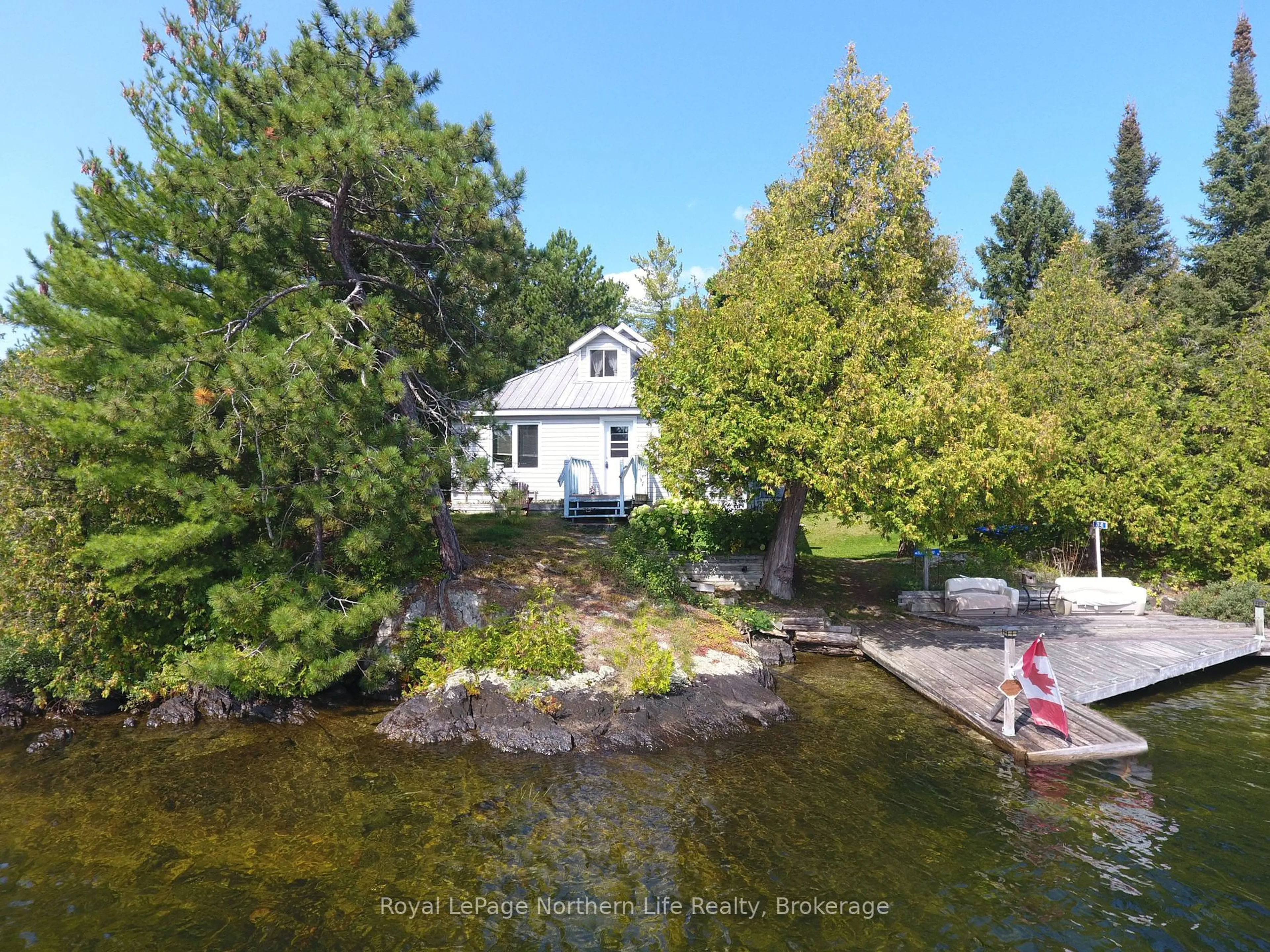 A pic from outside/outdoor area/front of a property/back of a property/a pic from drone, water/lake/river/ocean view for 40 Island T38 N/A, Temagami Ontario P0H 2H0