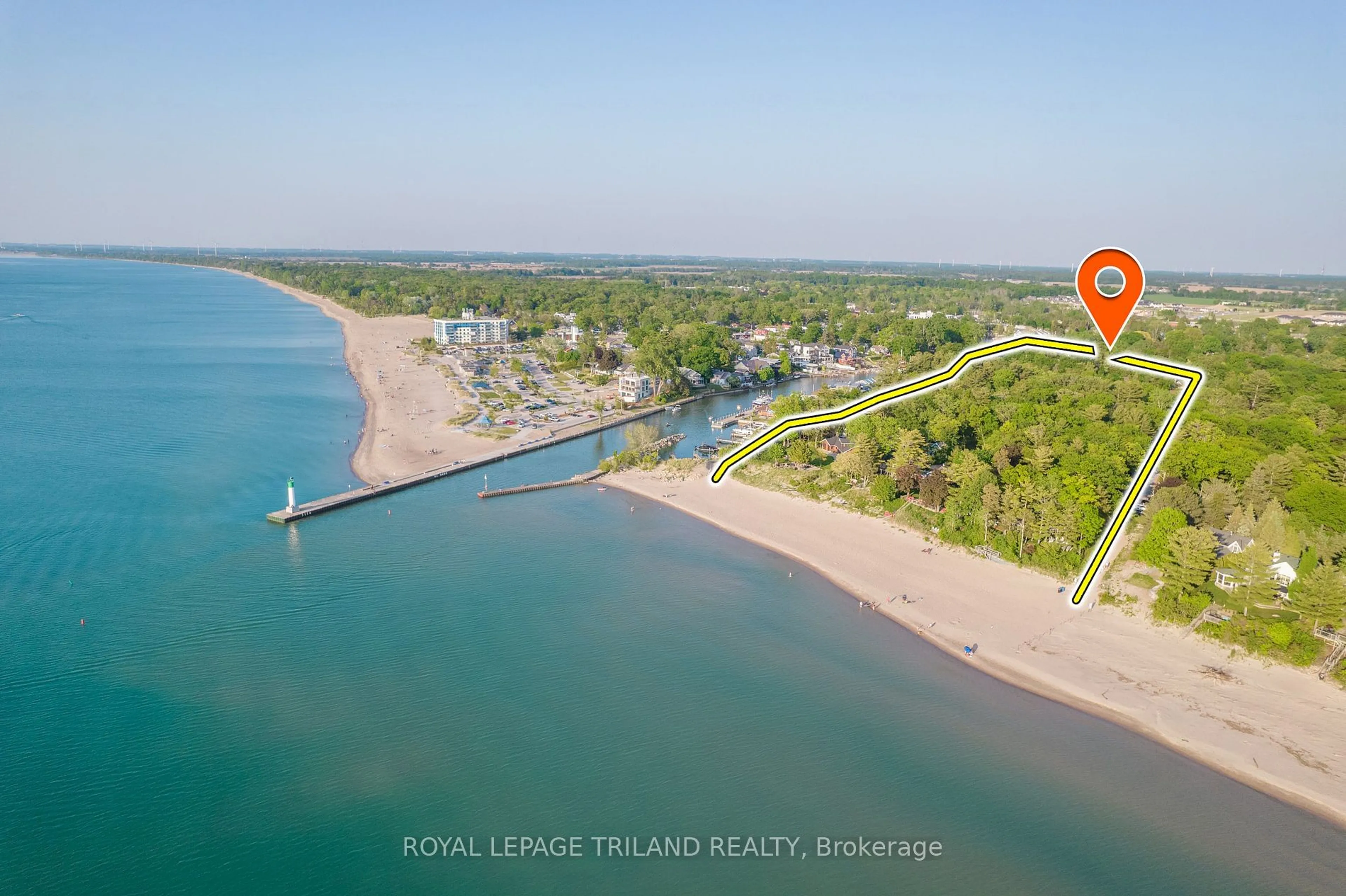 A pic from outside/outdoor area/front of a property/back of a property/a pic from drone, water/lake/river/ocean view for 35 Orchard Rd, Lambton Shores Ontario N0M 1T0