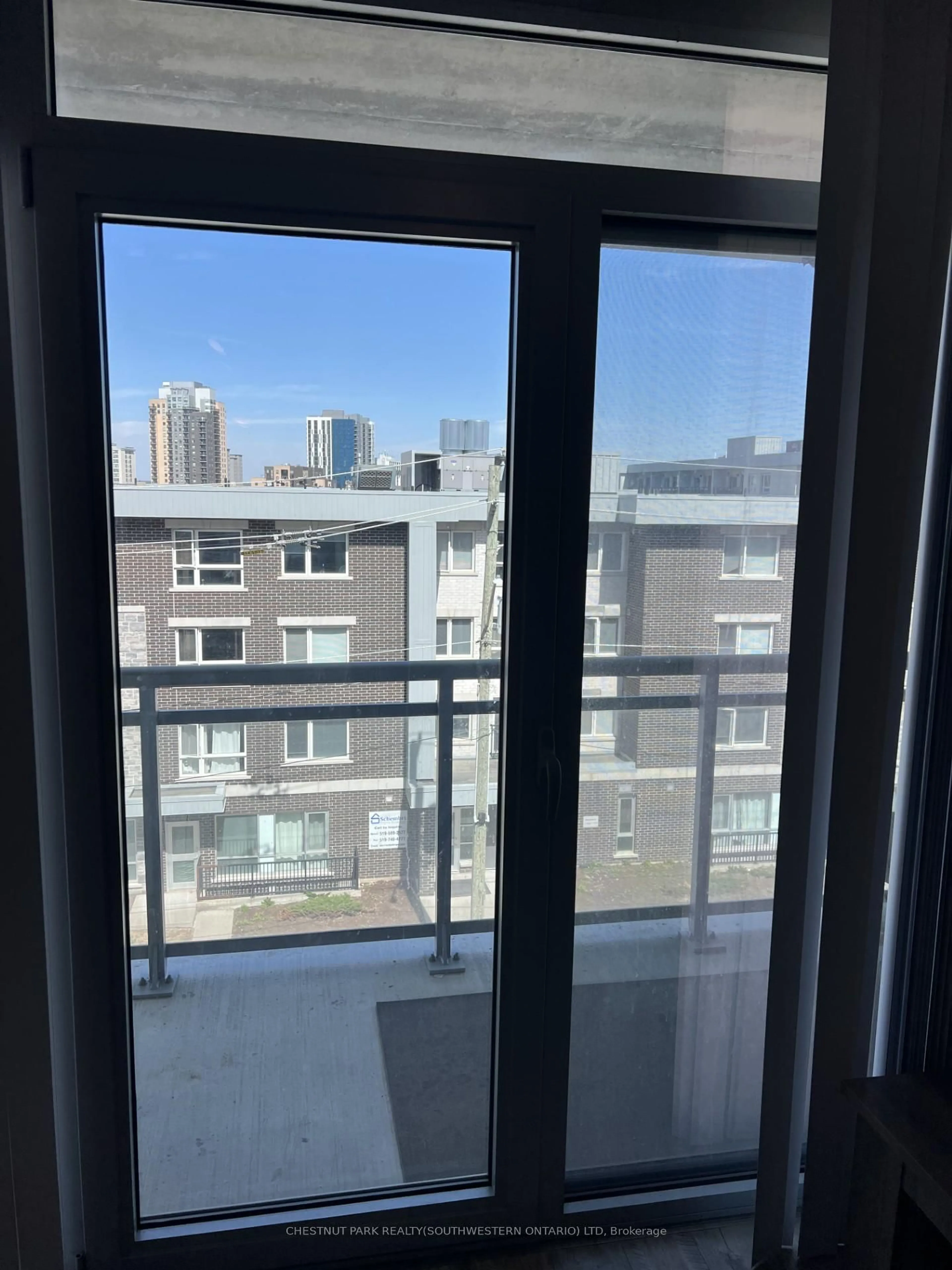 Balcony in the apartment, city buildings view from balcony for 257 Hemlock St #406, Waterloo Ontario N2L 3R4