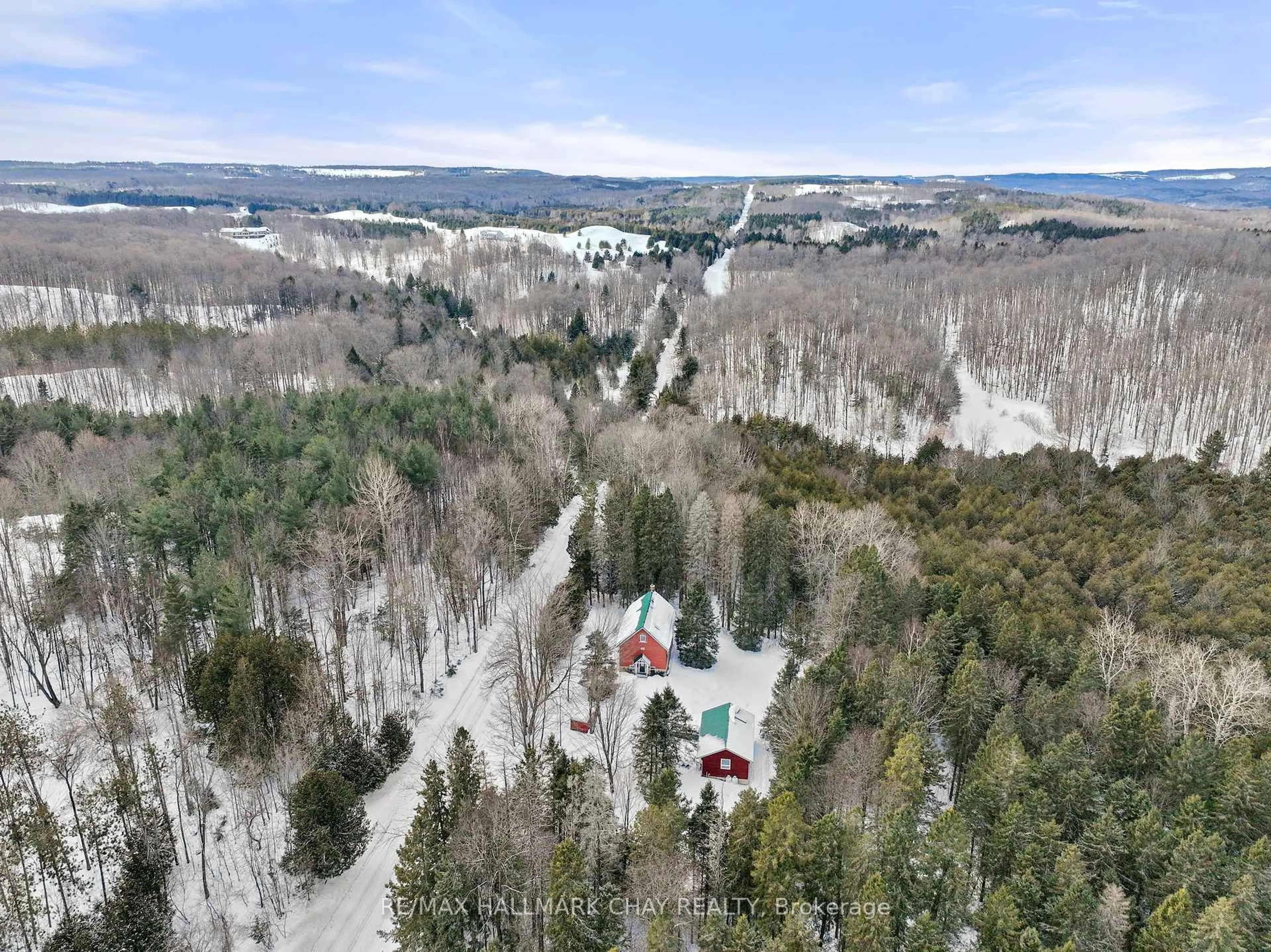 A pic from outside/outdoor area/front of a property/back of a property/a pic from drone, forest/trees view for 627379 15 Sdrd, Mulmur Ontario L9V 0T6