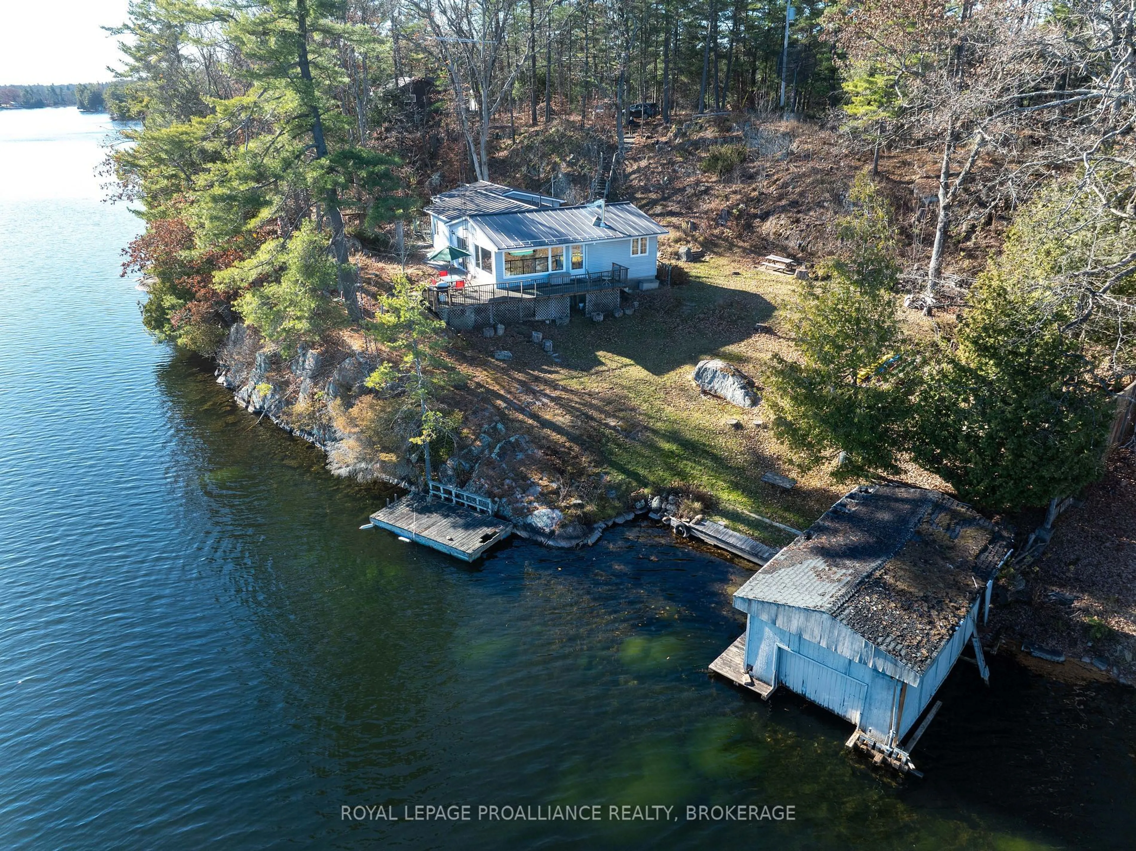 A pic from outside/outdoor area/front of a property/back of a property/a pic from drone, water/lake/river/ocean view for 222 Creek Crossing Lane, Rideau Lakes Ontario K0G 1X0