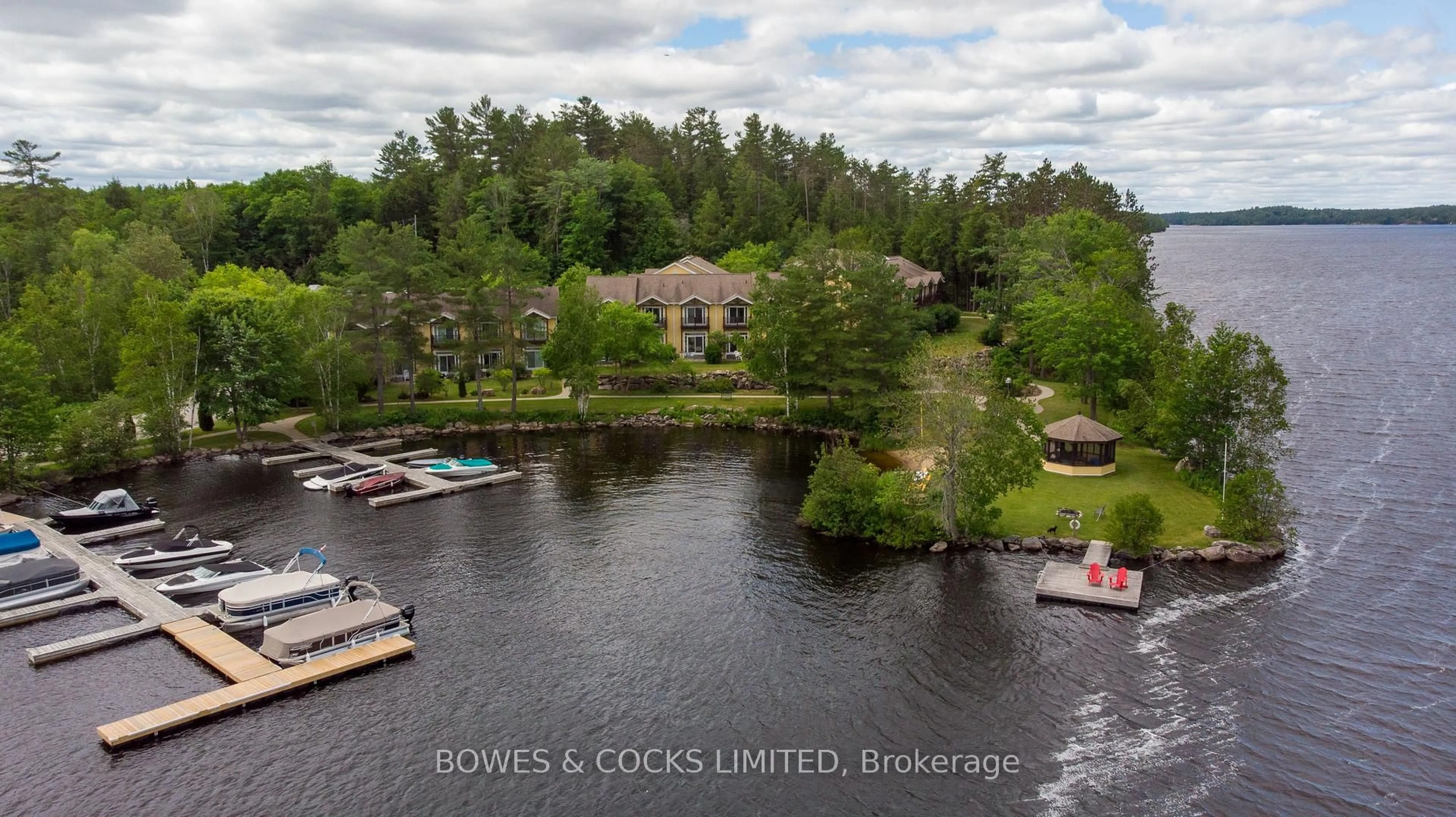 A pic from outside/outdoor area/front of a property/back of a property/a pic from drone, water/lake/river/ocean view for 1579 Anstruther Lake Rd #7, North Kawartha Ontario K0L 1A0