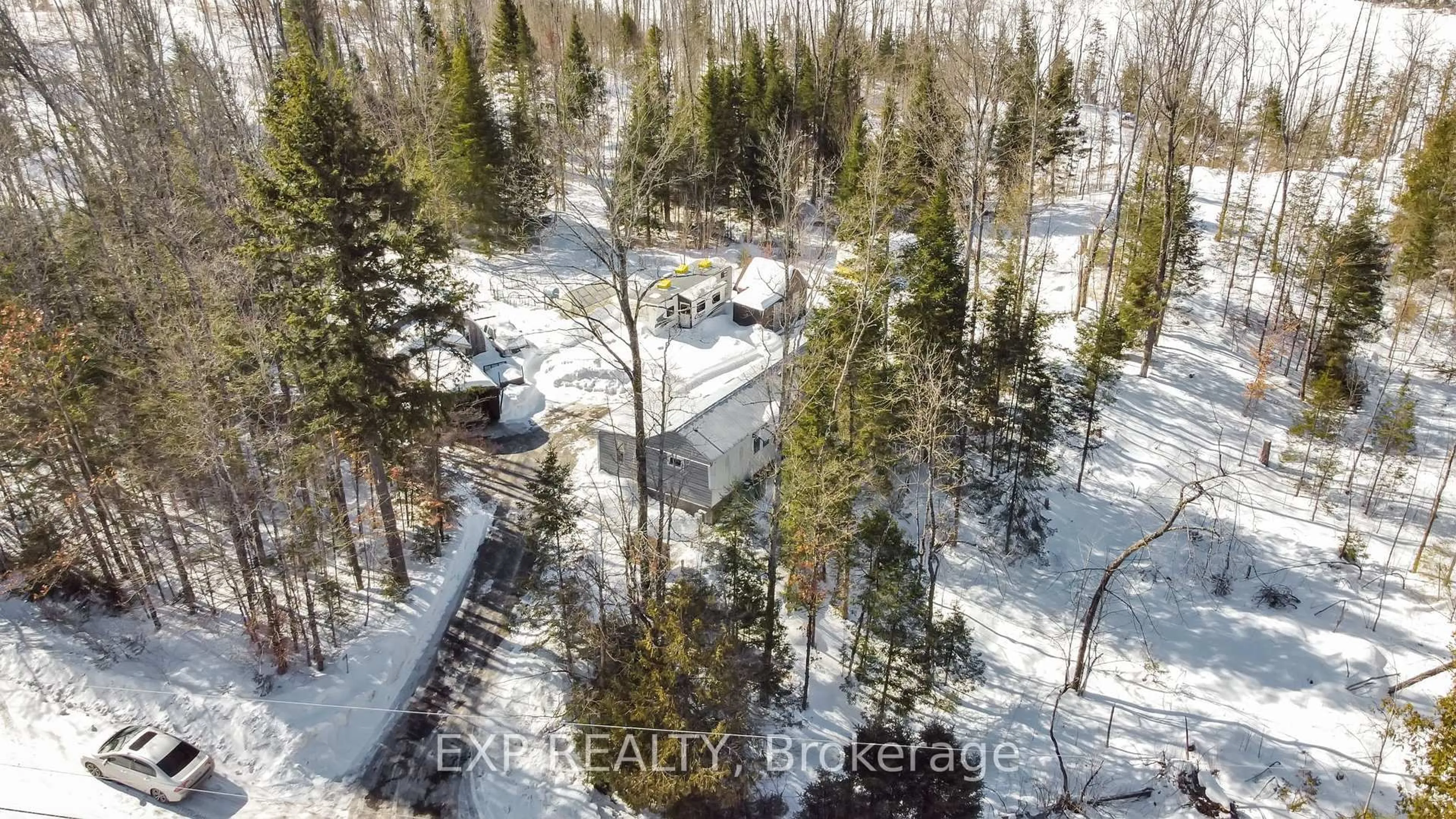 A pic from outside/outdoor area/front of a property/back of a property/a pic from drone, forest/trees view for 146 Thanet Lake Rd, Marmora and Lake Ontario K0L 1W0