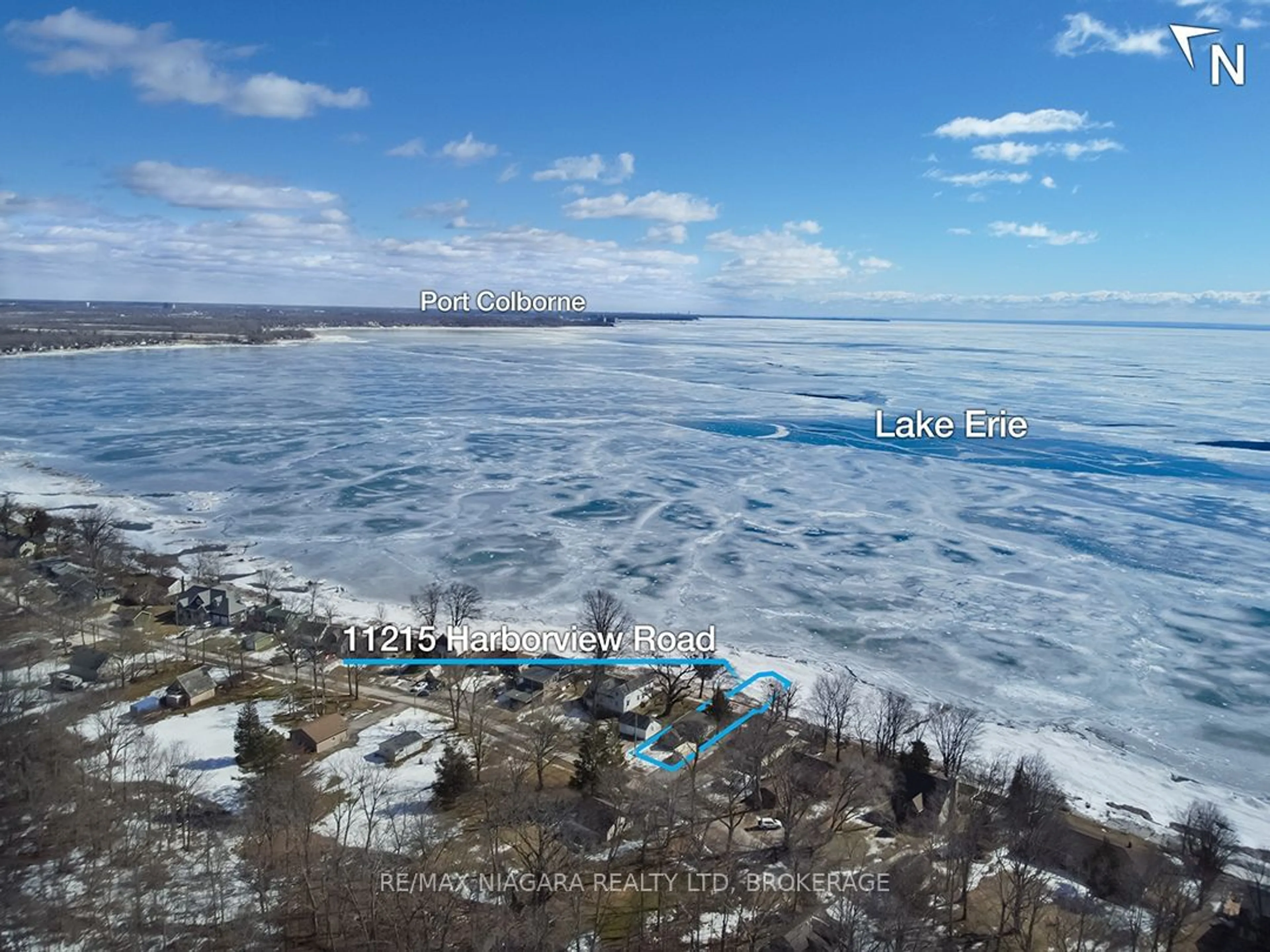 A pic from outside/outdoor area/front of a property/back of a property/a pic from drone, water/lake/river/ocean view for 11215 Harbourview Rd, Wainfleet Ontario L3K 5V4