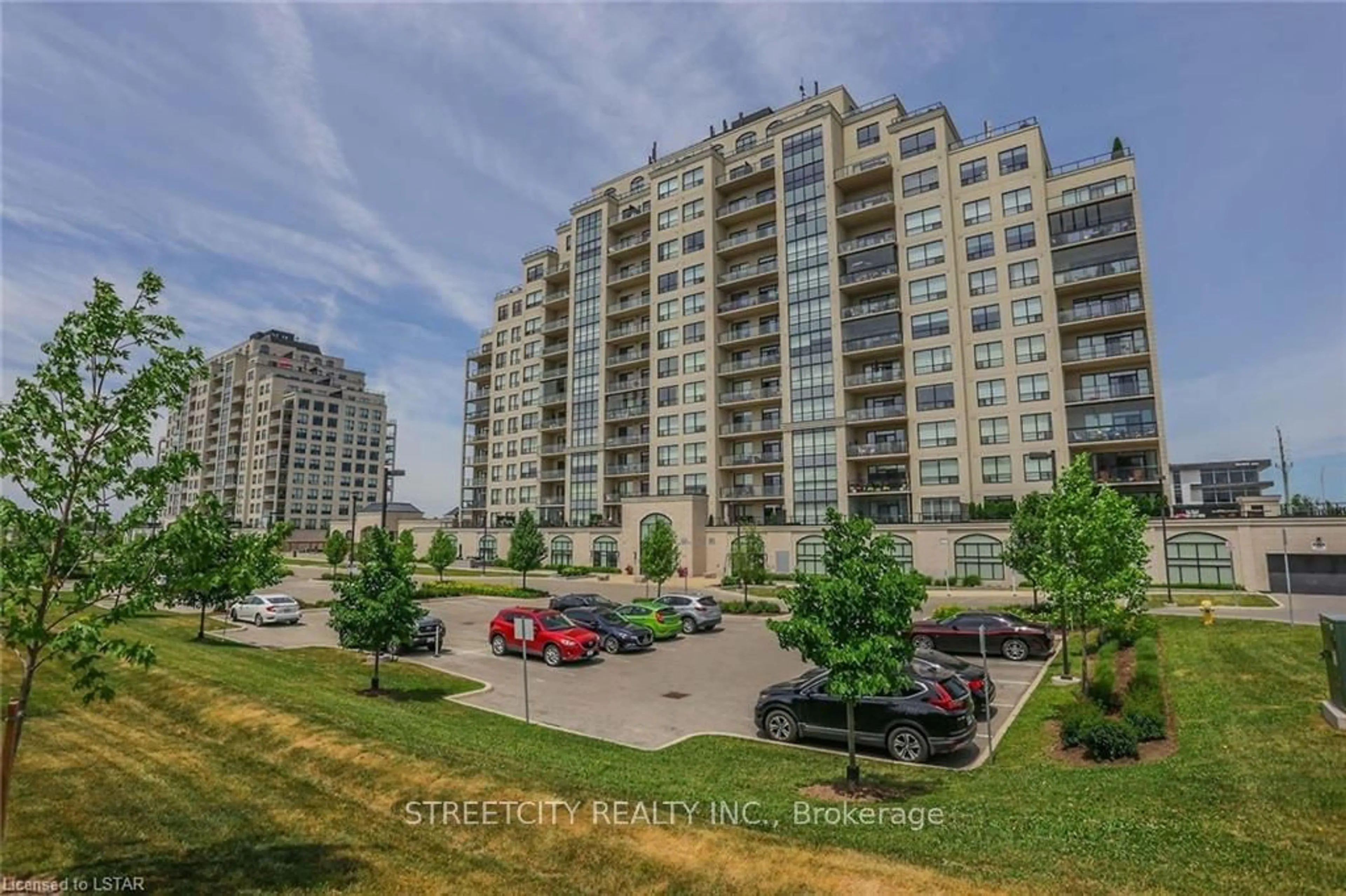 A pic from outside/outdoor area/front of a property/back of a property/a pic from drone, city buildings view from balcony for 240 Villagewalk Blvd #903, London Ontario N6G 0P6